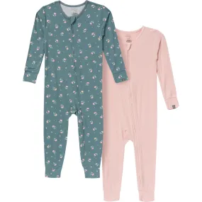 2-Pack Baby & Toddler Girls Teal Rose Snug Fitting Footless Pajamas