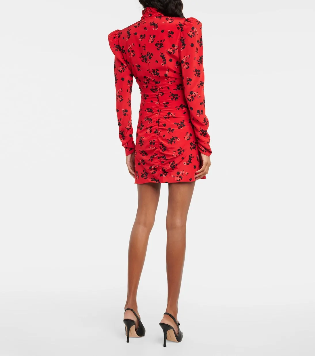 Alessandra Rich Silk Floral Mini Dress, Red