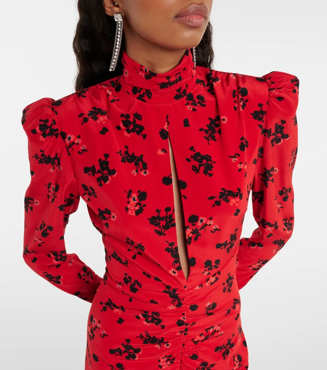 Alessandra Rich Silk Floral Mini Dress, Red