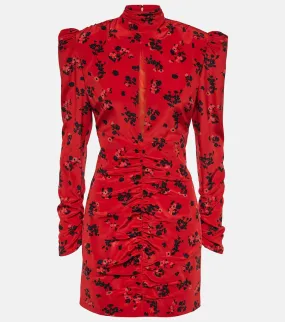 Alessandra Rich Silk Floral Mini Dress, Red