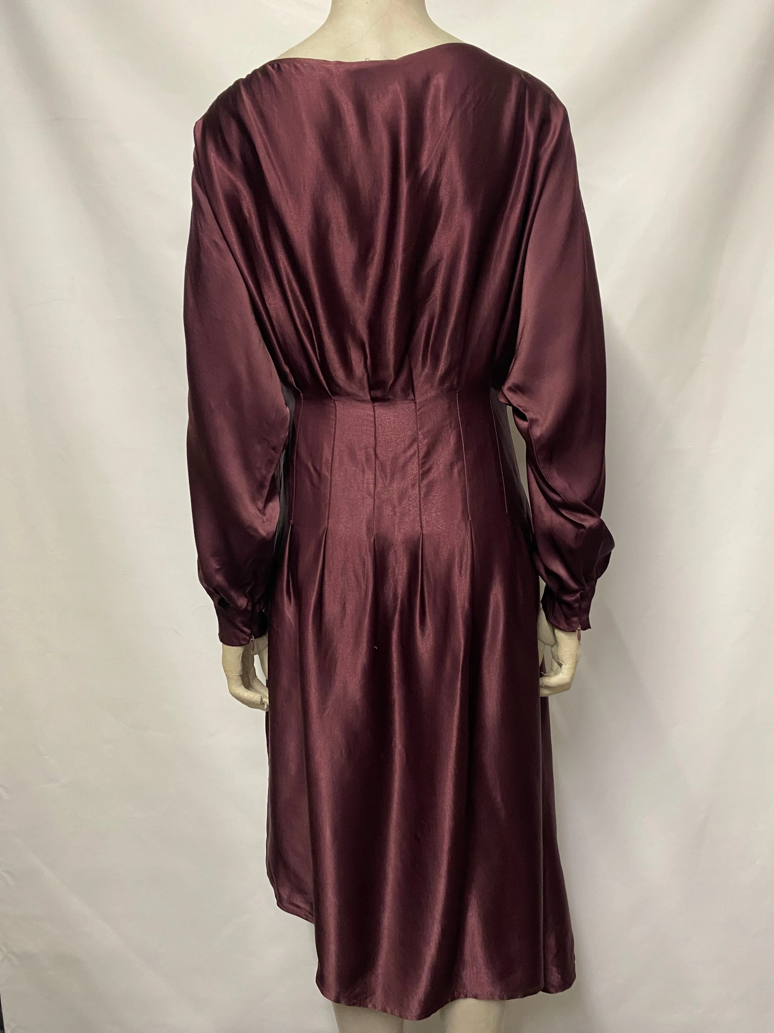 AllSaints Burgundy Satin Midi Dress 10