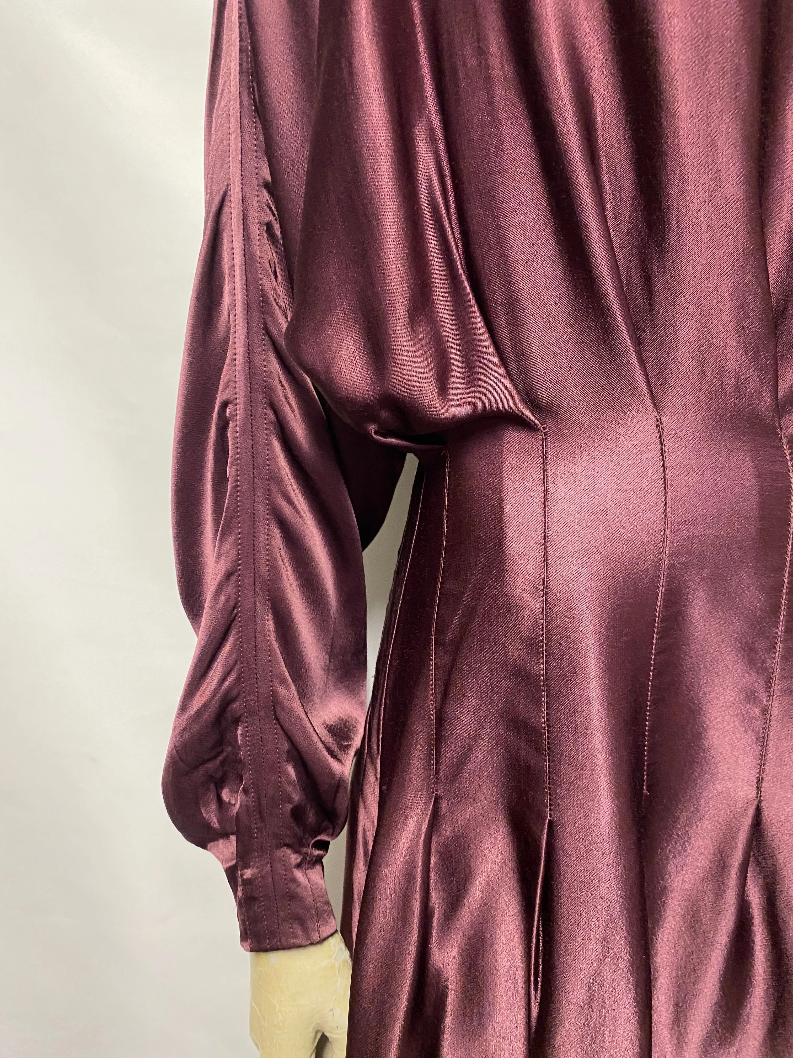 AllSaints Burgundy Satin Midi Dress 10