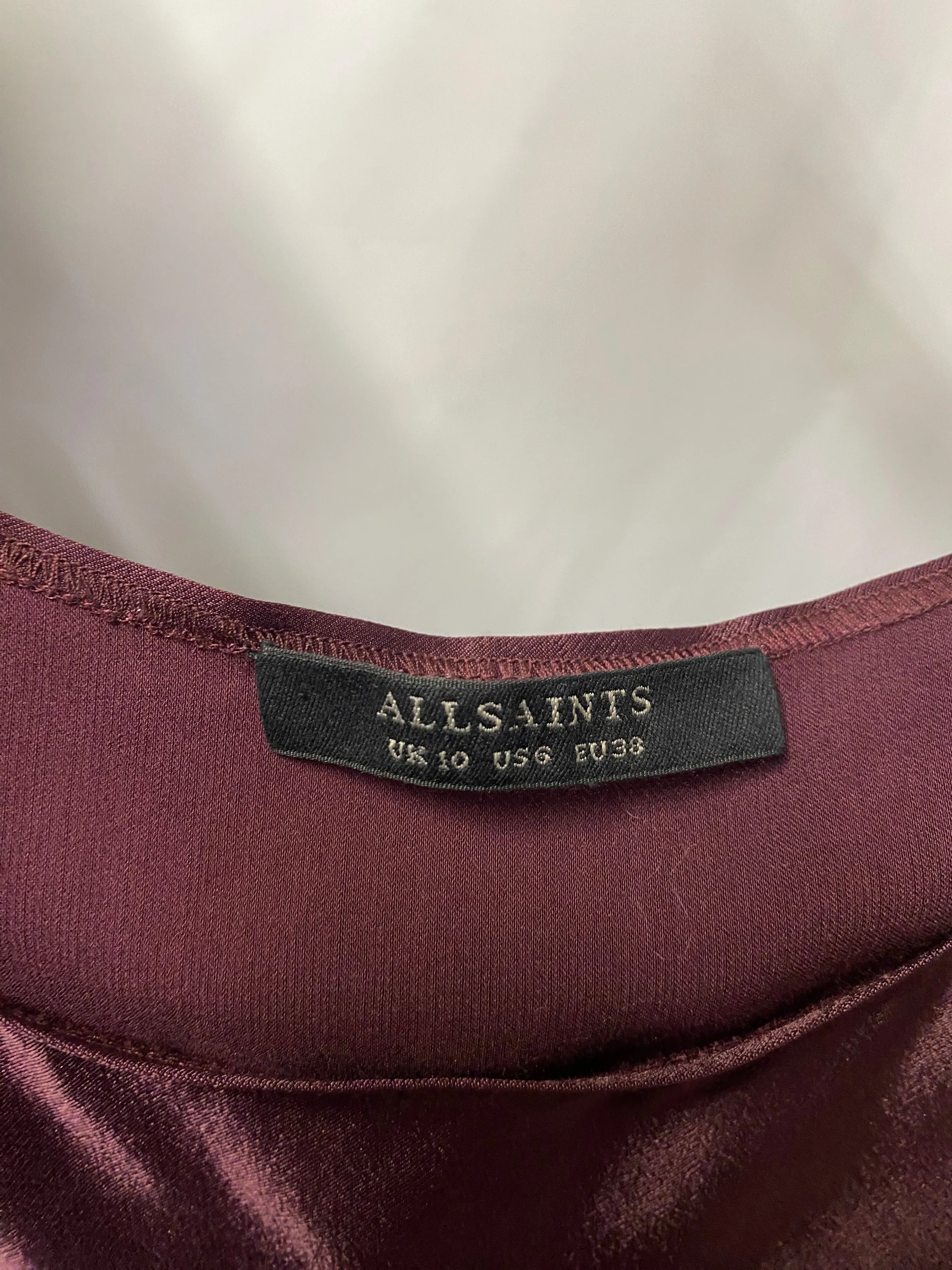 AllSaints Burgundy Satin Midi Dress 10