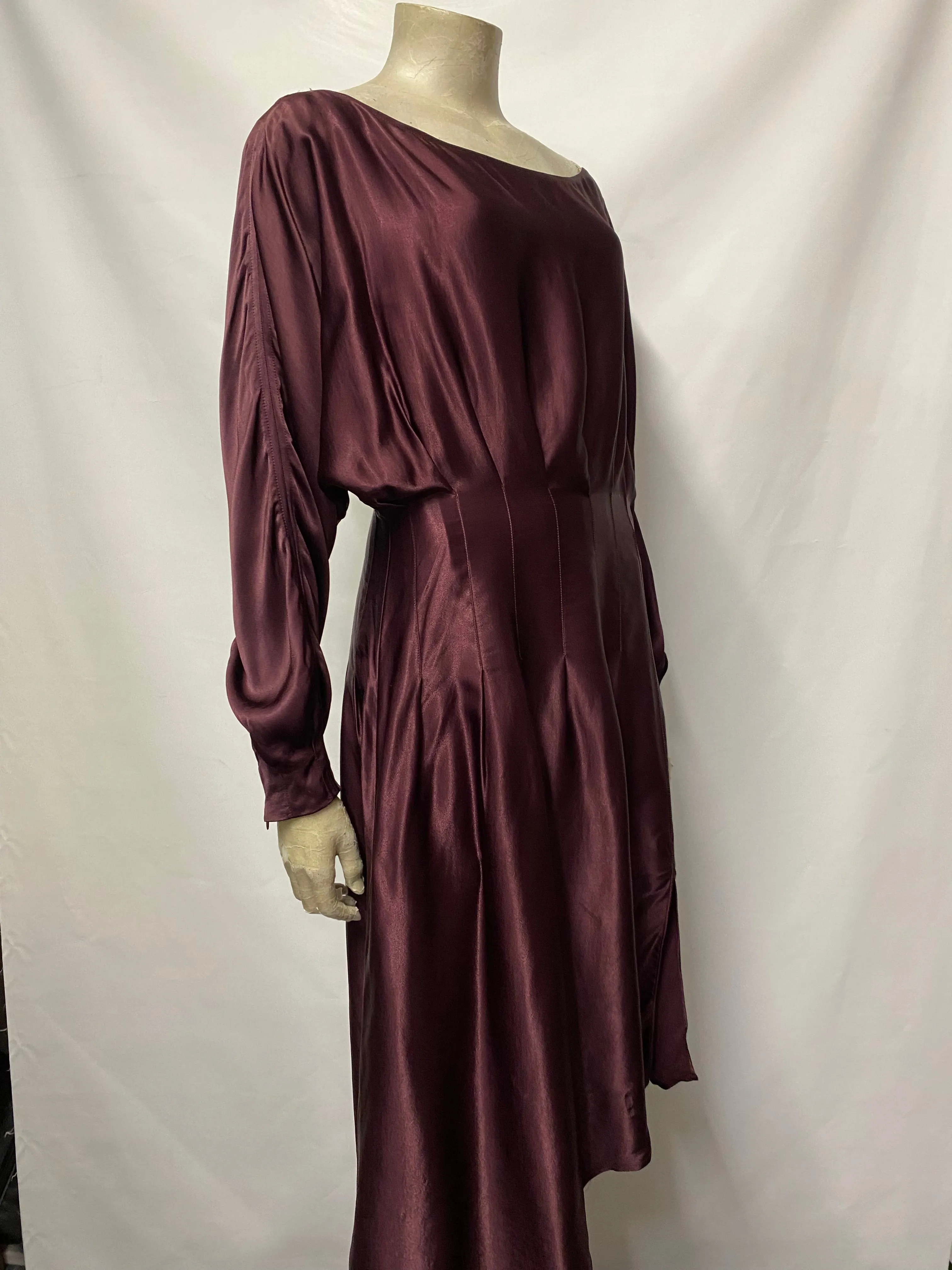 AllSaints Burgundy Satin Midi Dress 10