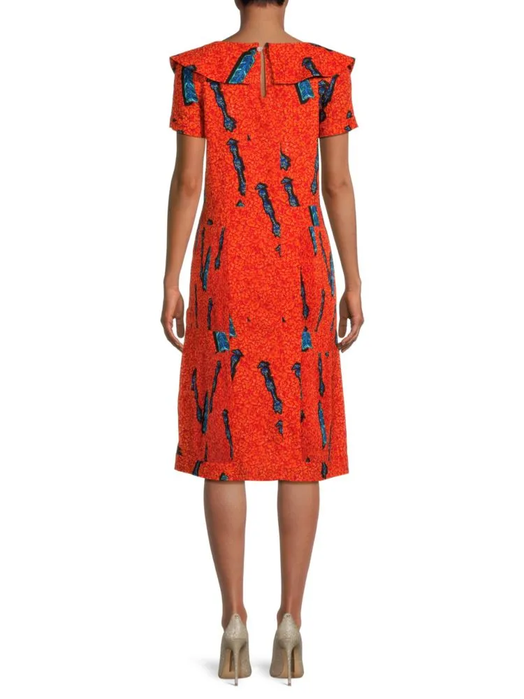 Arrow Stella Jean Print Midi Dress, Orange