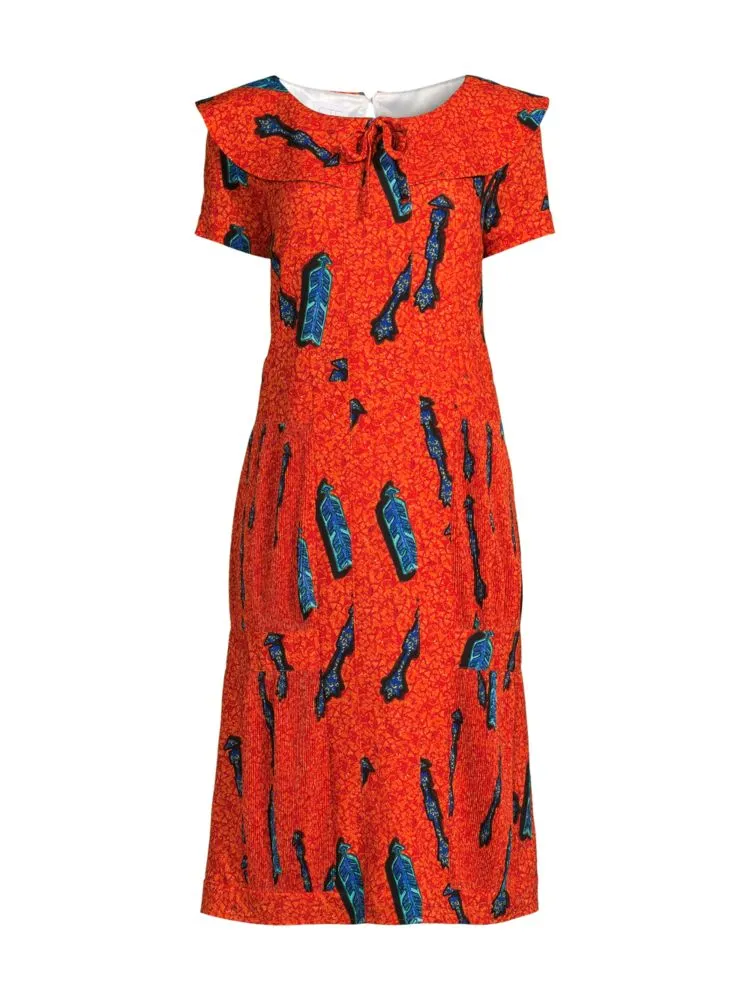 Arrow Stella Jean Print Midi Dress, Orange