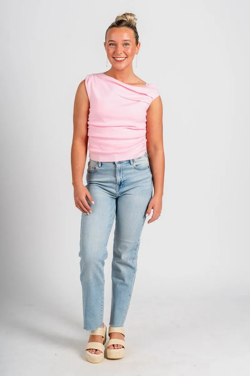 Asymmetrical sweater tank top pink