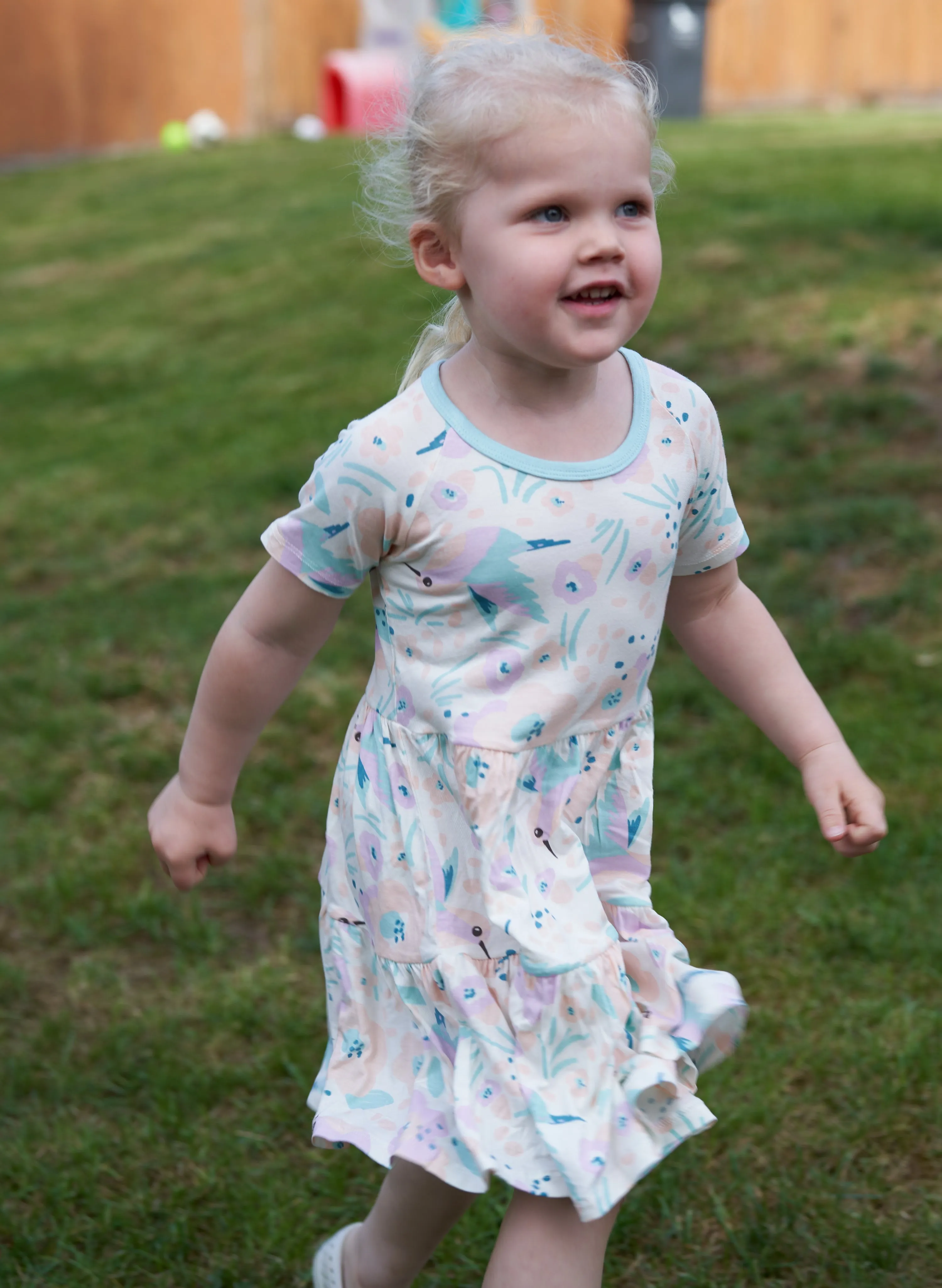 Bamboo Tiered Jersey Dress with Bloomer (Hummingbird Garden Print)