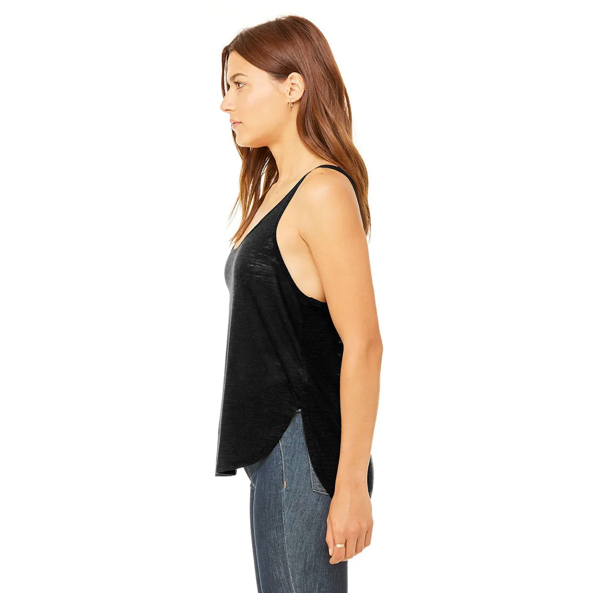 Bella   Canvas Women's Solid Black Slub Flowy Side Slit Tank