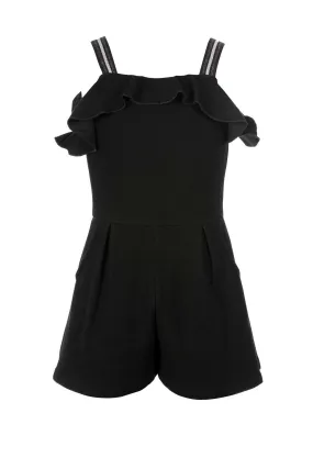 Big Girls Sleeveless Ruffled Black Romper