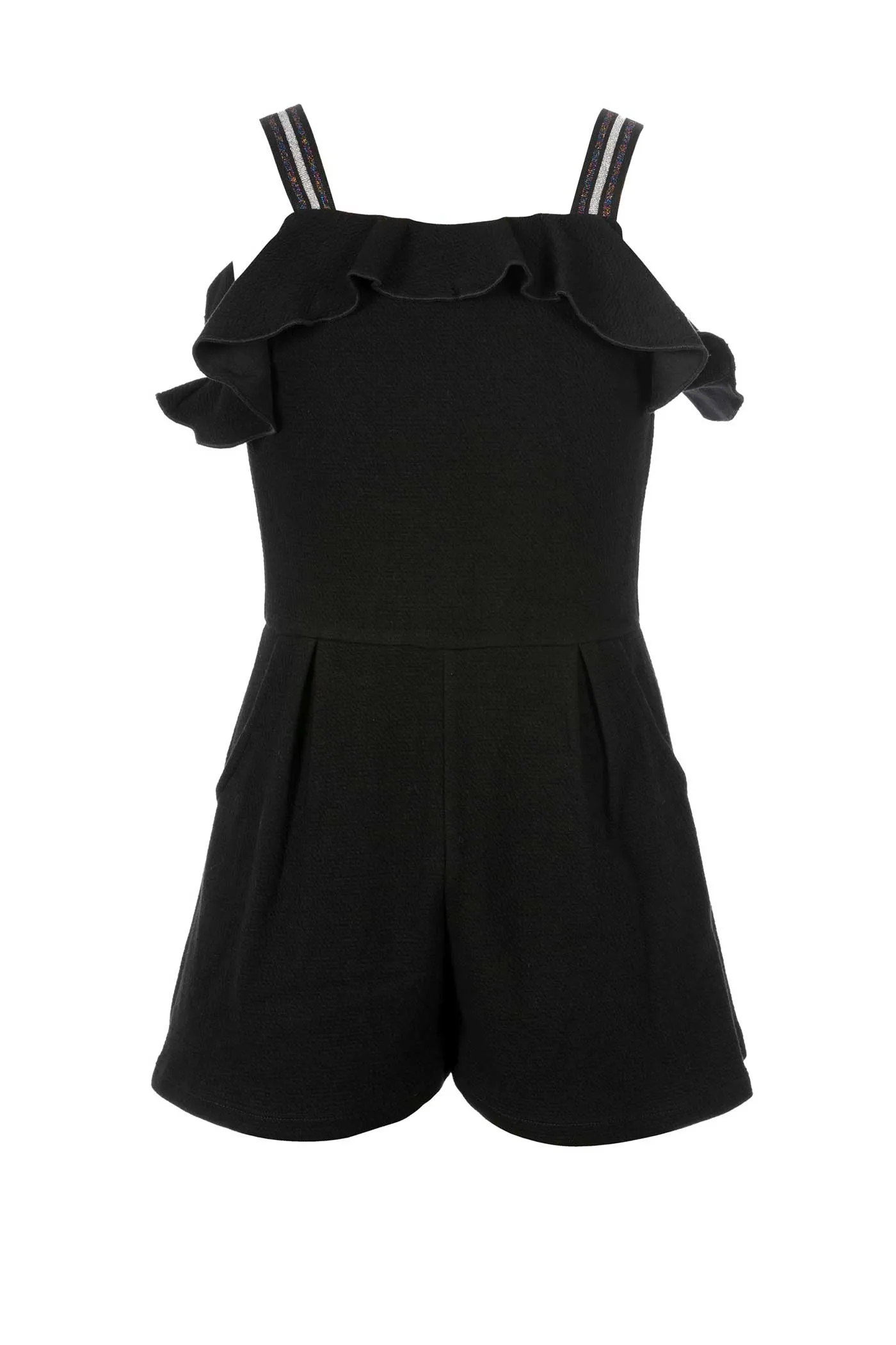 Big Girls Sleeveless Ruffled Black Romper