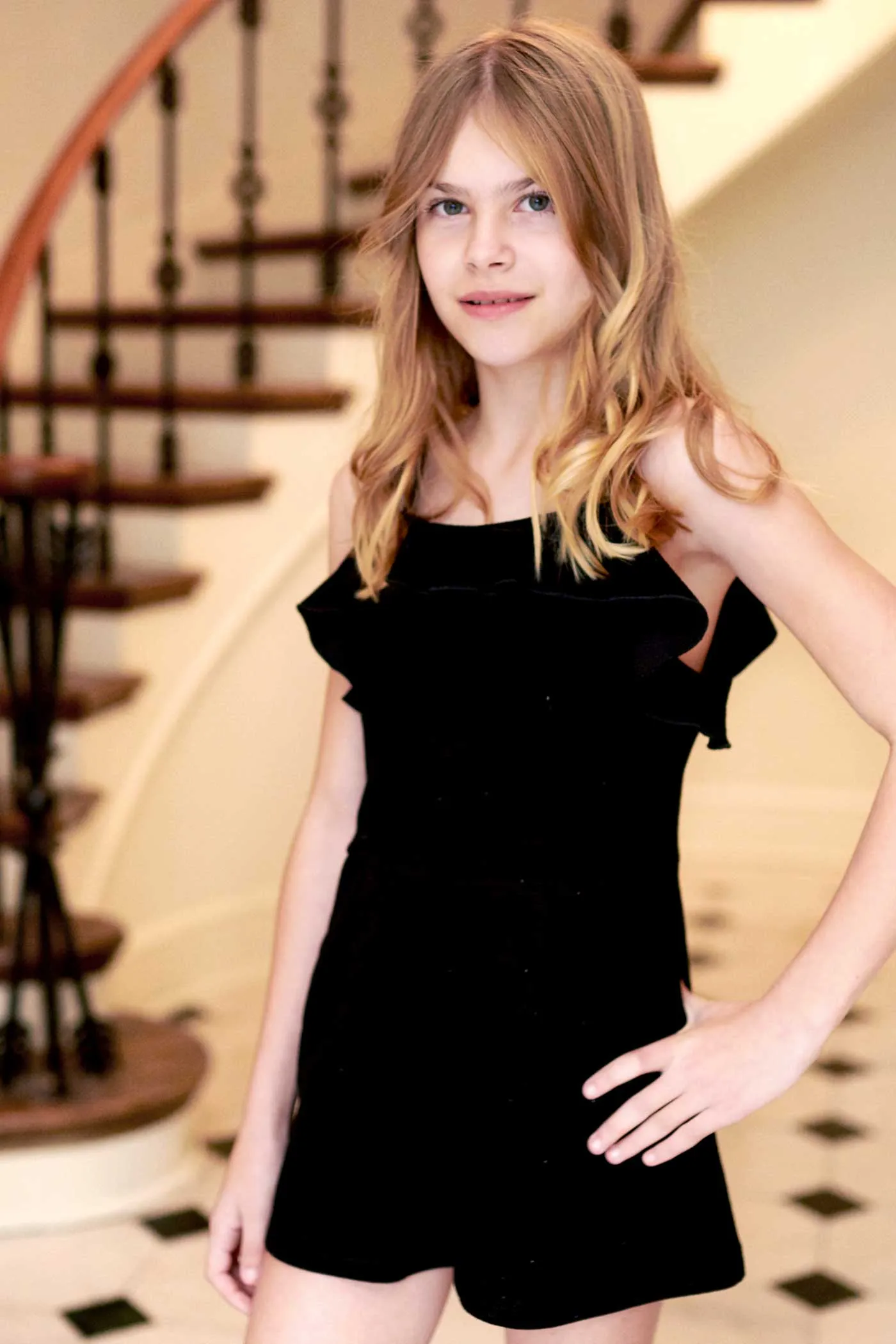 Big Girls Sleeveless Ruffled Black Romper