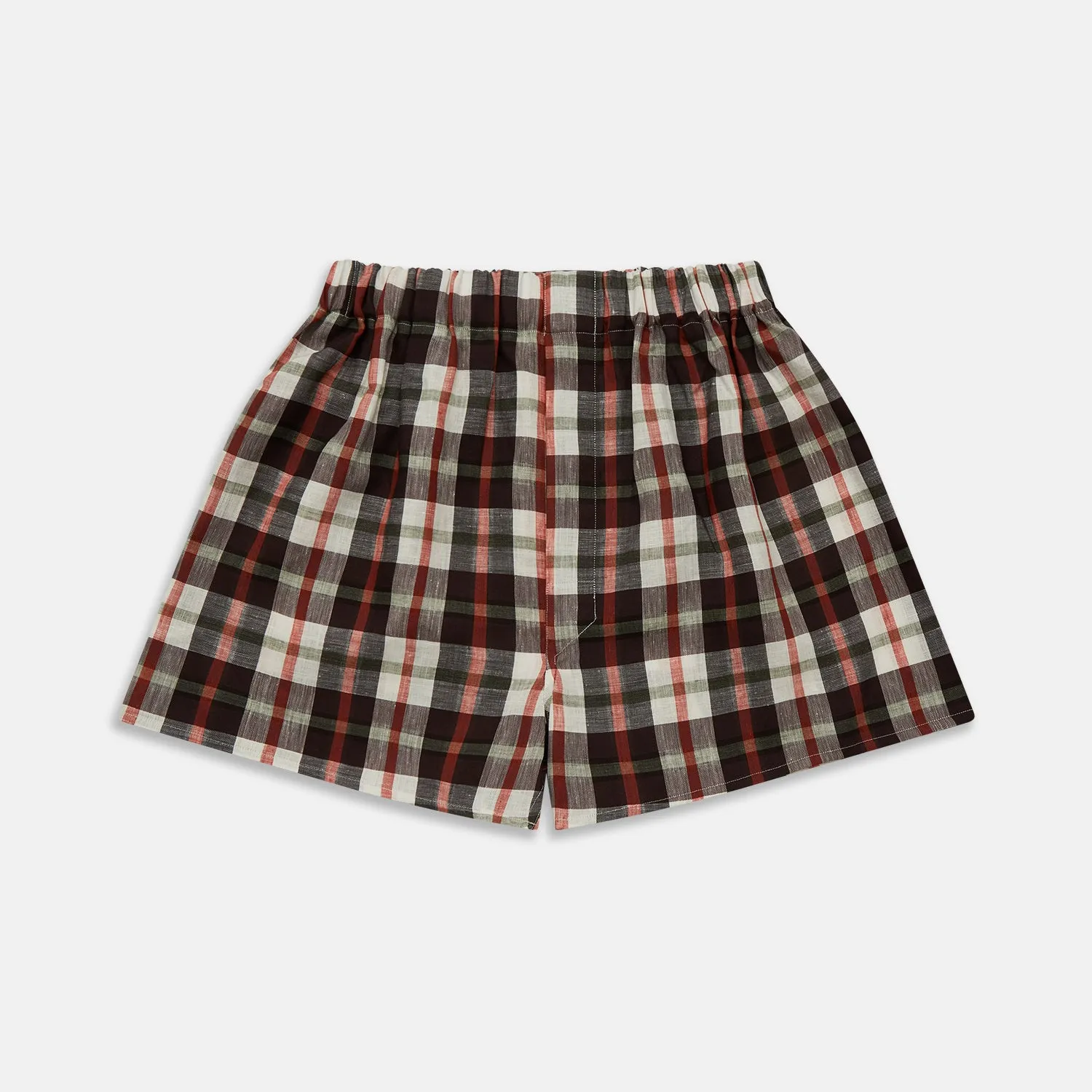 Black Multi Check Linen Blend Godfrey Boxer Shorts