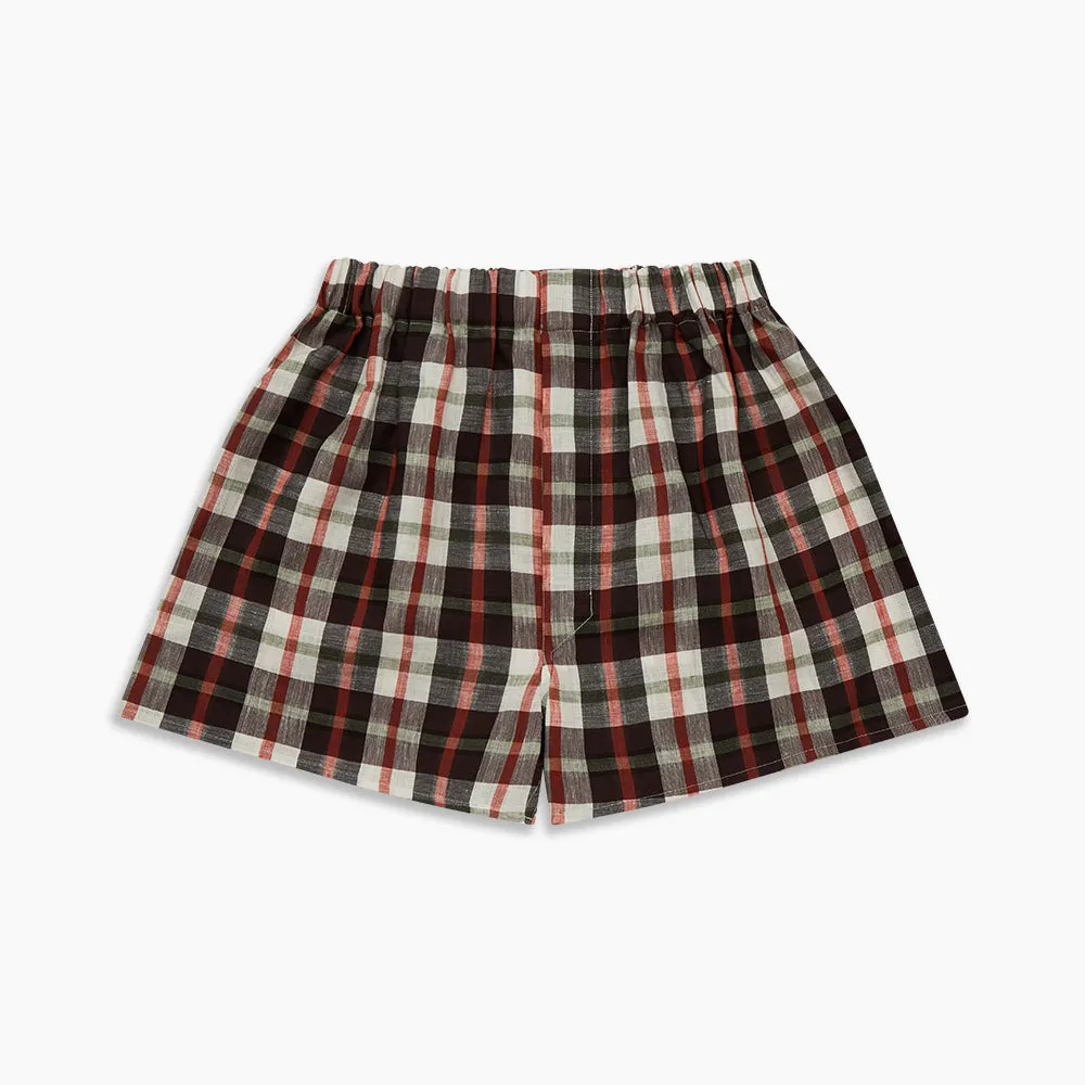 Black Multi Check Linen Blend Godfrey Boxer Shorts