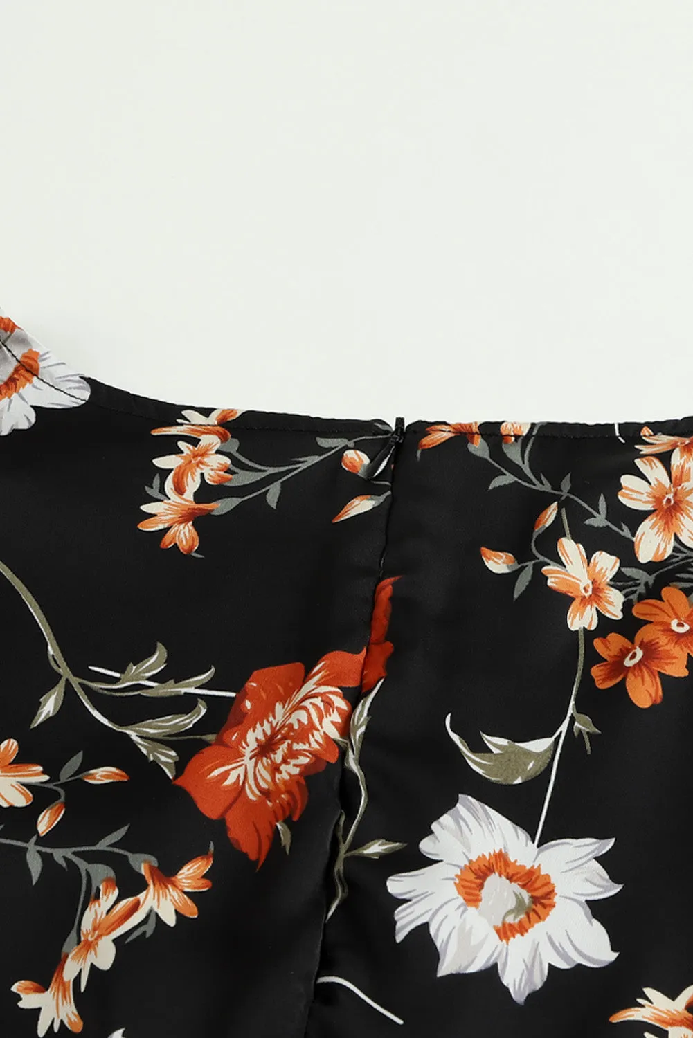 Black Plus Size Drawstring Long Sleeve Floral Dress