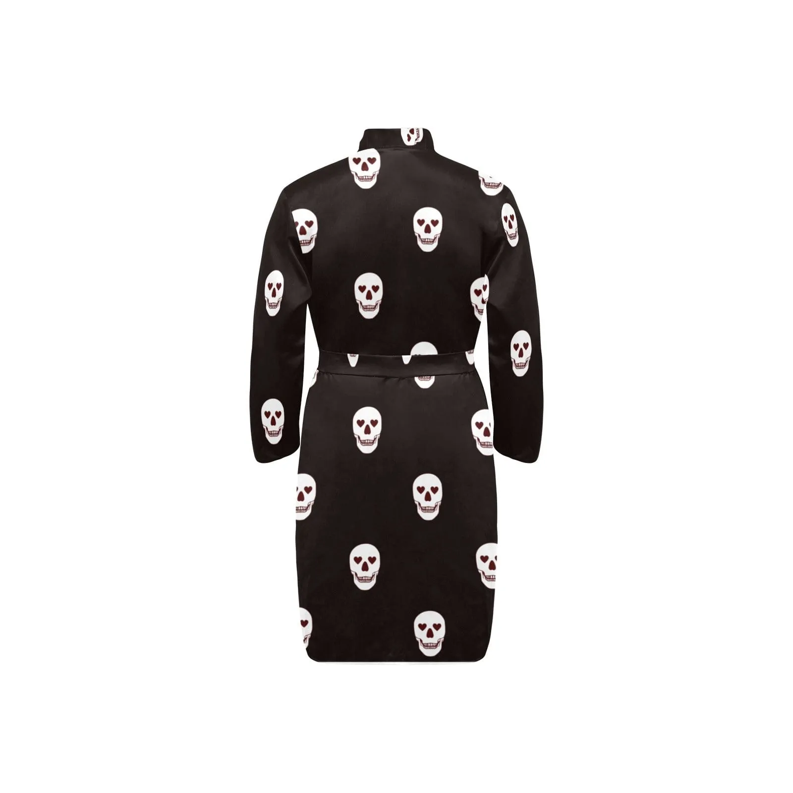 Black Skulls With Heart Eyes Men's Long Sleeve Belted Robe