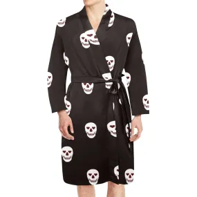 Black Skulls With Heart Eyes Men's Long Sleeve Belted Robe