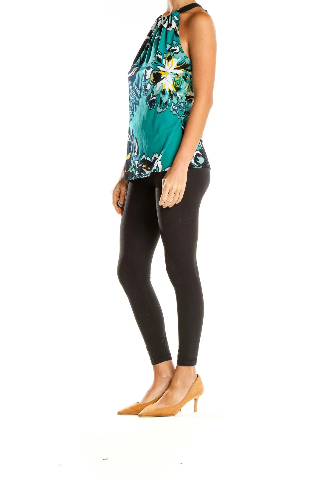 Blue Floral Print Retro Halter Top