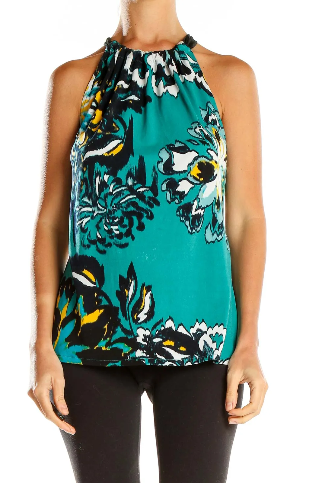 Blue Floral Print Retro Halter Top