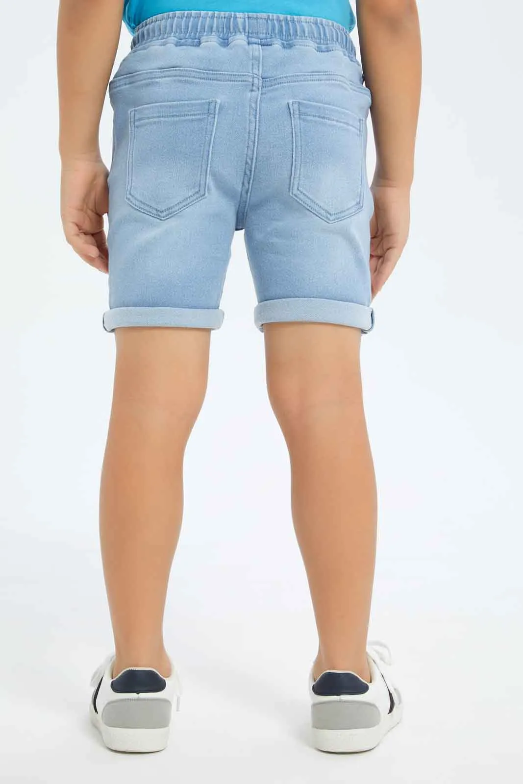 Boys Blue Knit Denim Elasticated Waist Short