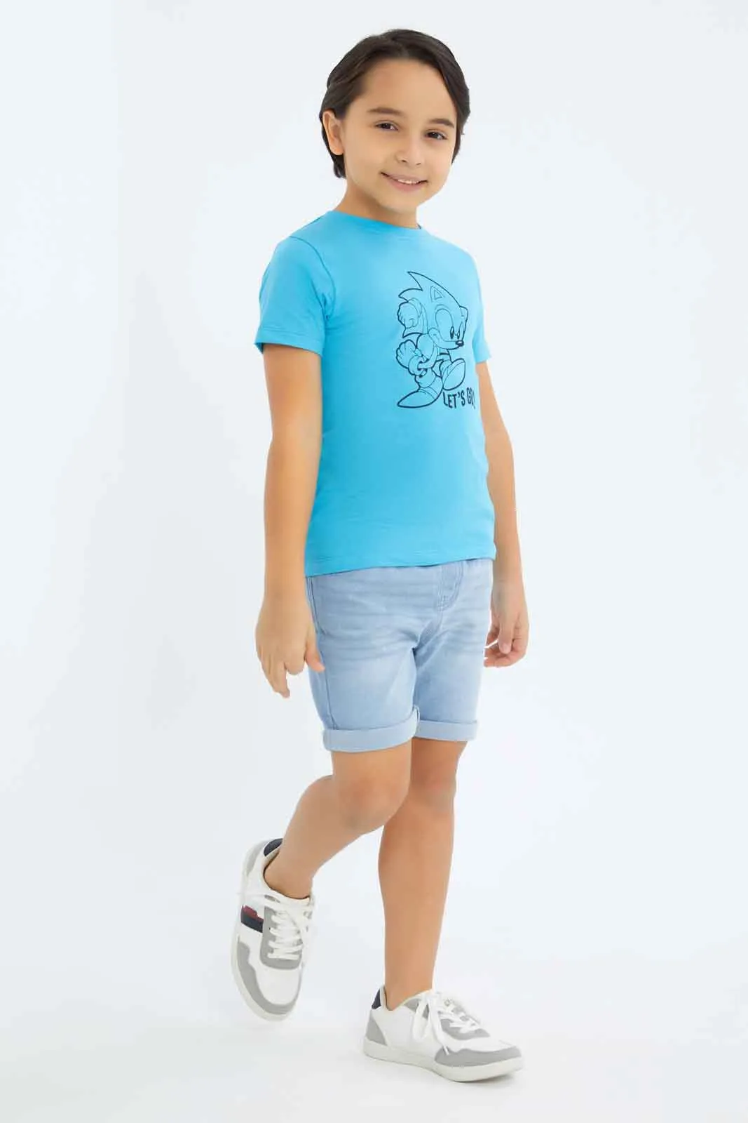 Boys Blue Knit Denim Elasticated Waist Short
