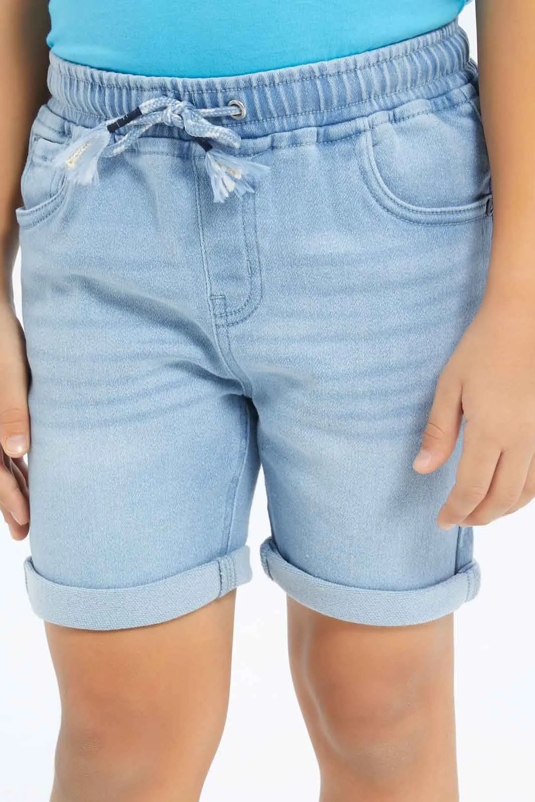 Boys Blue Knit Denim Elasticated Waist Short