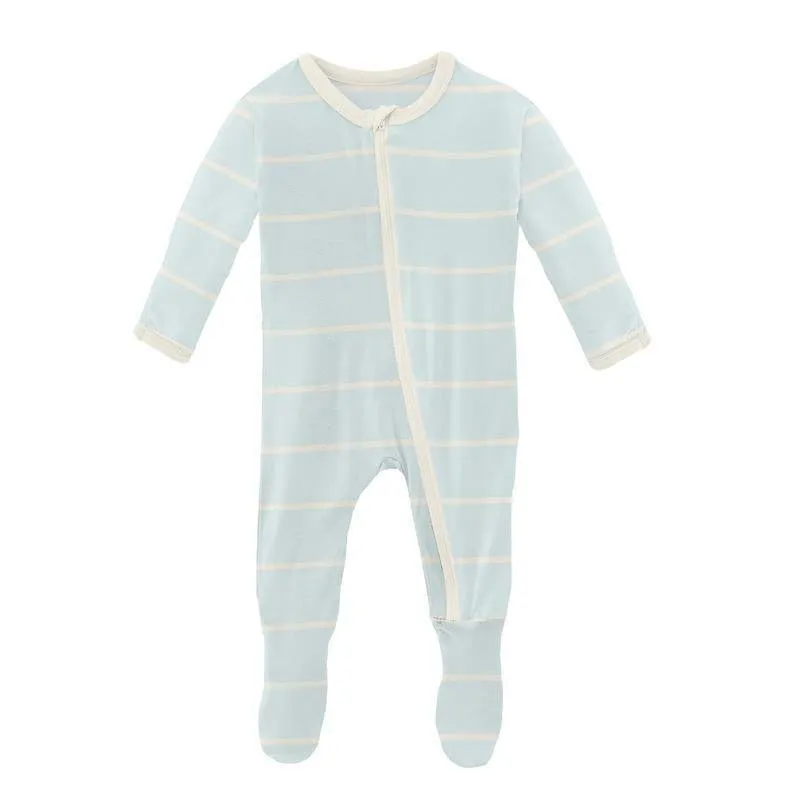 Boy's Print Bamboo Footie with Zipper - Fresh Air Road Trip Stripe