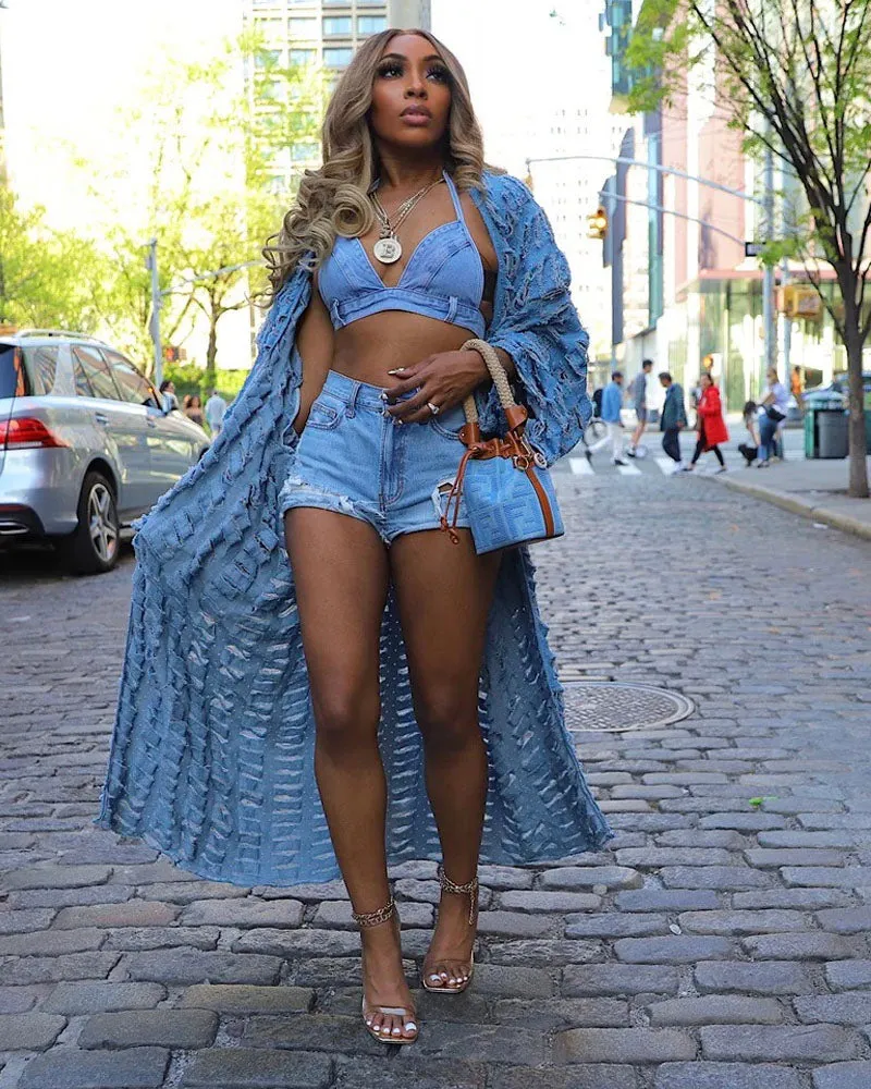 Burned Denim Charm Cardigan