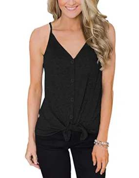 Button Down Tank Tops for Women Casual Summer Tops Sleeveless Basic Shirts Tie Front Strappy Blouses Black