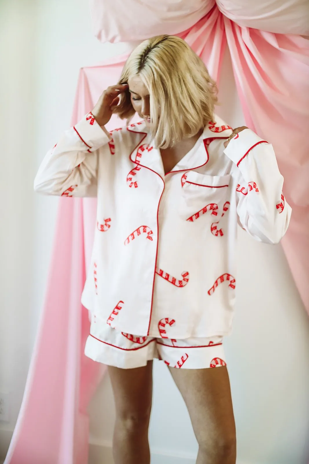 Candy Cane Lane Pajama Set - Pink and Red