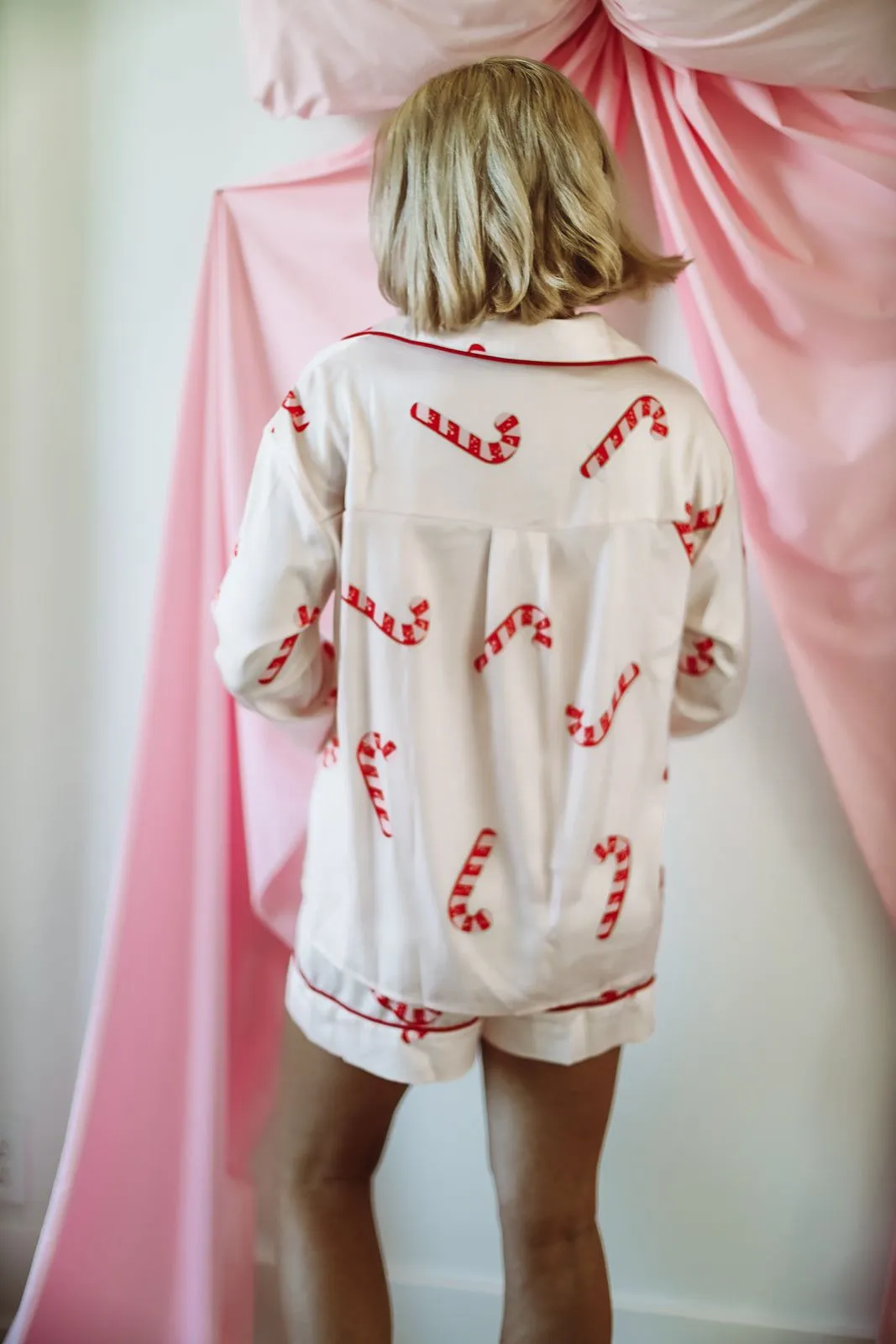 Candy Cane Lane Pajama Set - Pink and Red