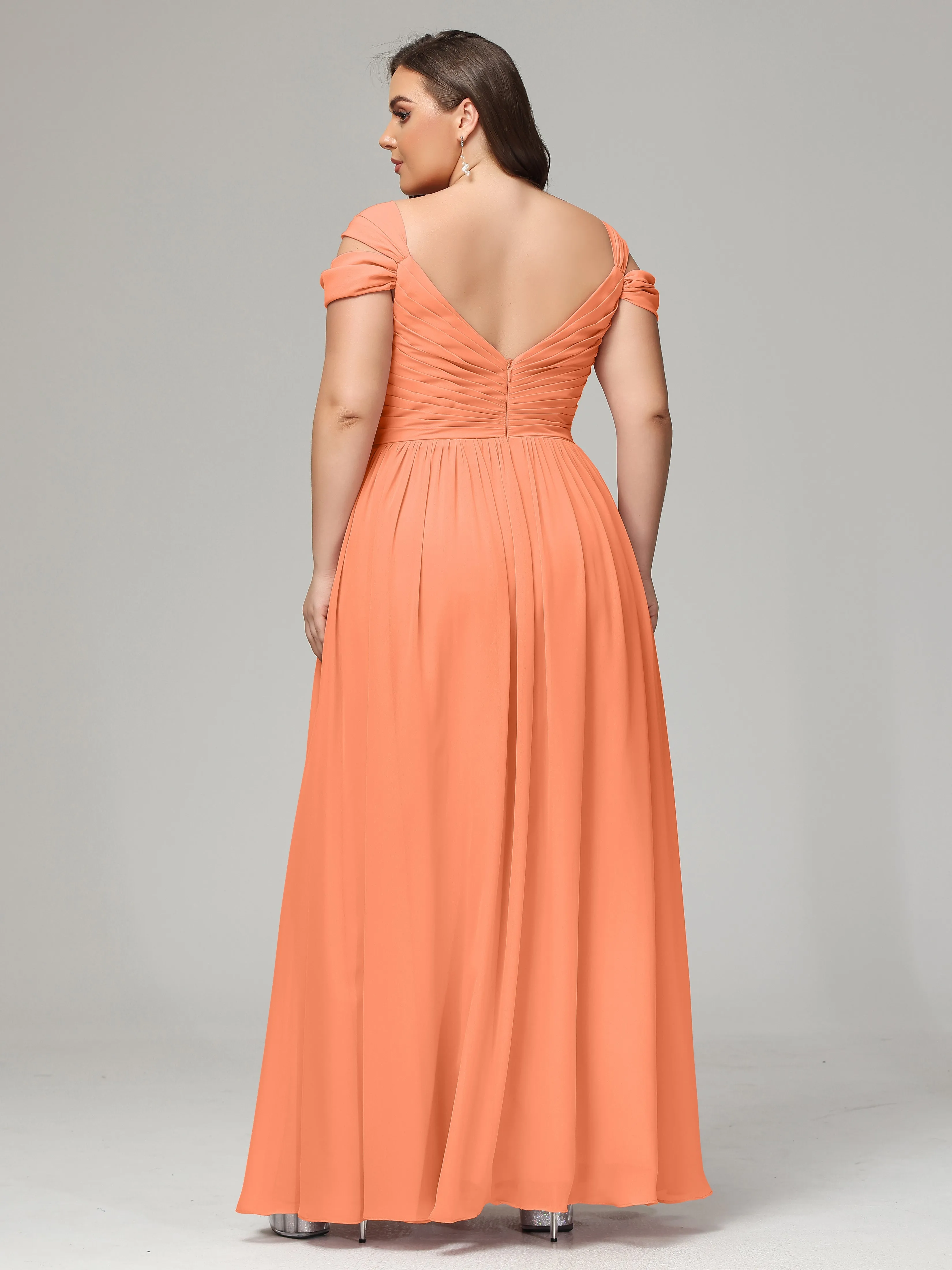 Cap Sleeves Chiffon Plus Size Bridesmaid Dresses With Split