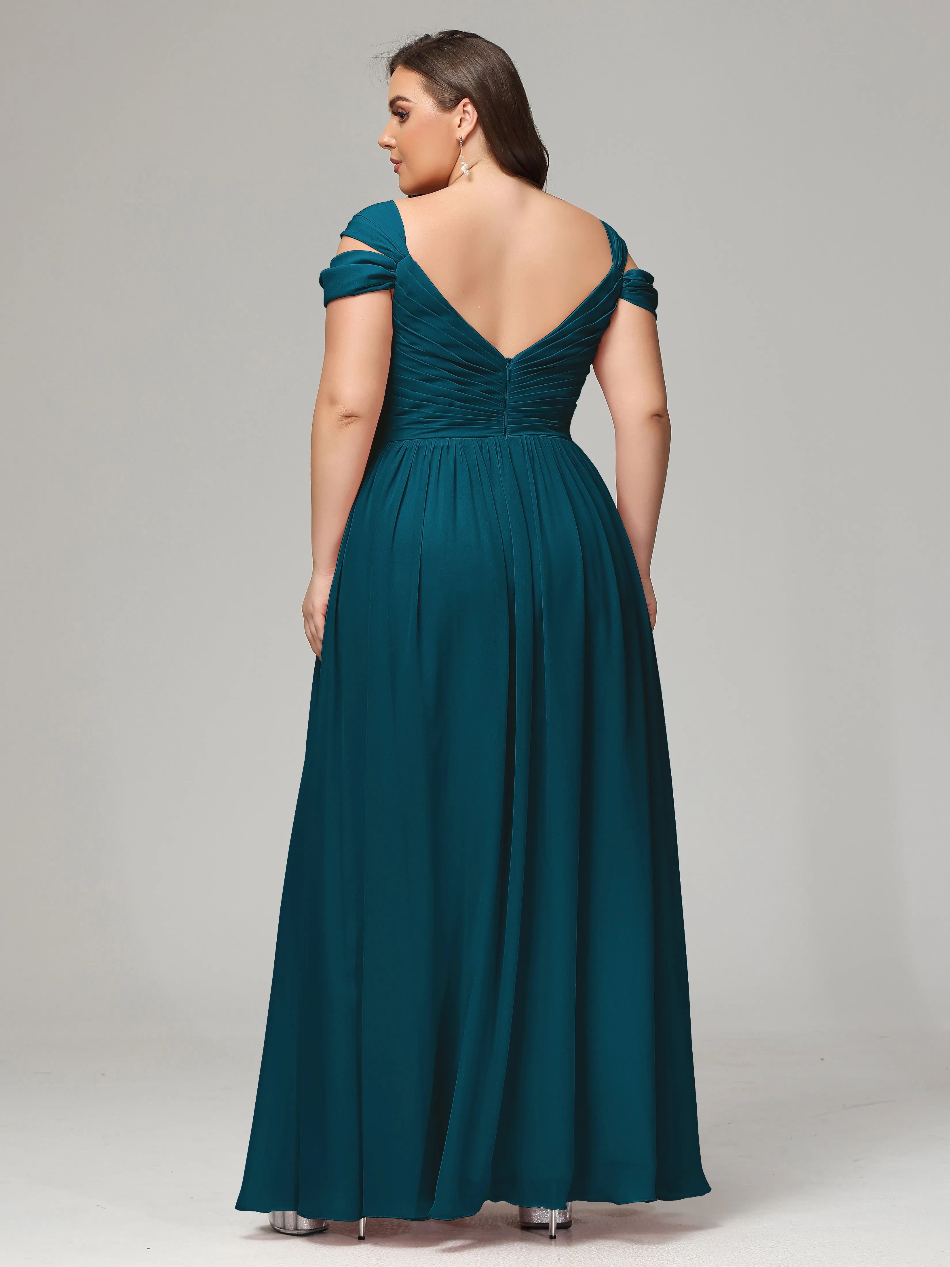 Cap Sleeves Chiffon Plus Size Bridesmaid Dresses With Split
