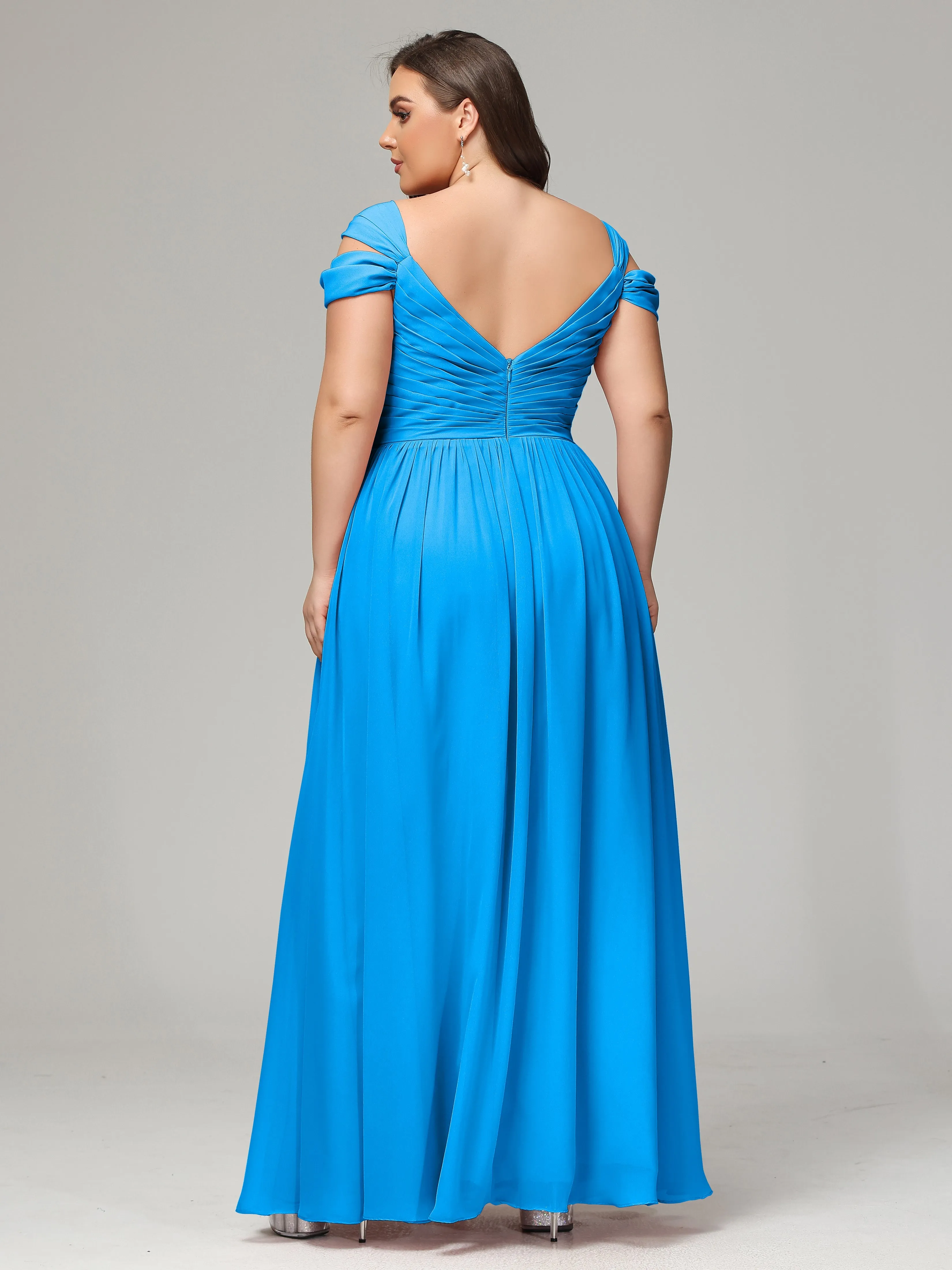 Cap Sleeves Chiffon Plus Size Bridesmaid Dresses With Split