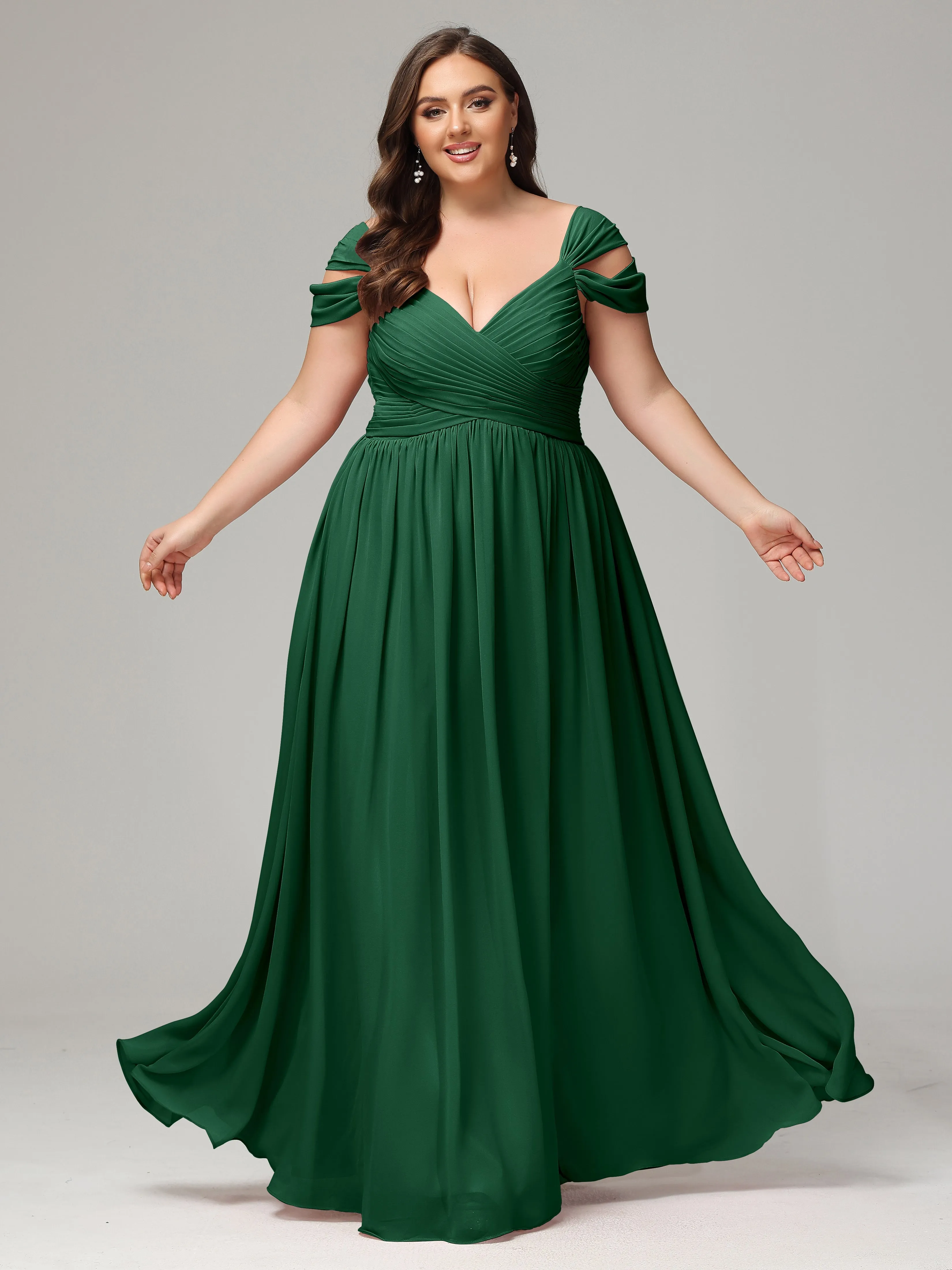 Cap Sleeves Chiffon Plus Size Bridesmaid Dresses With Split