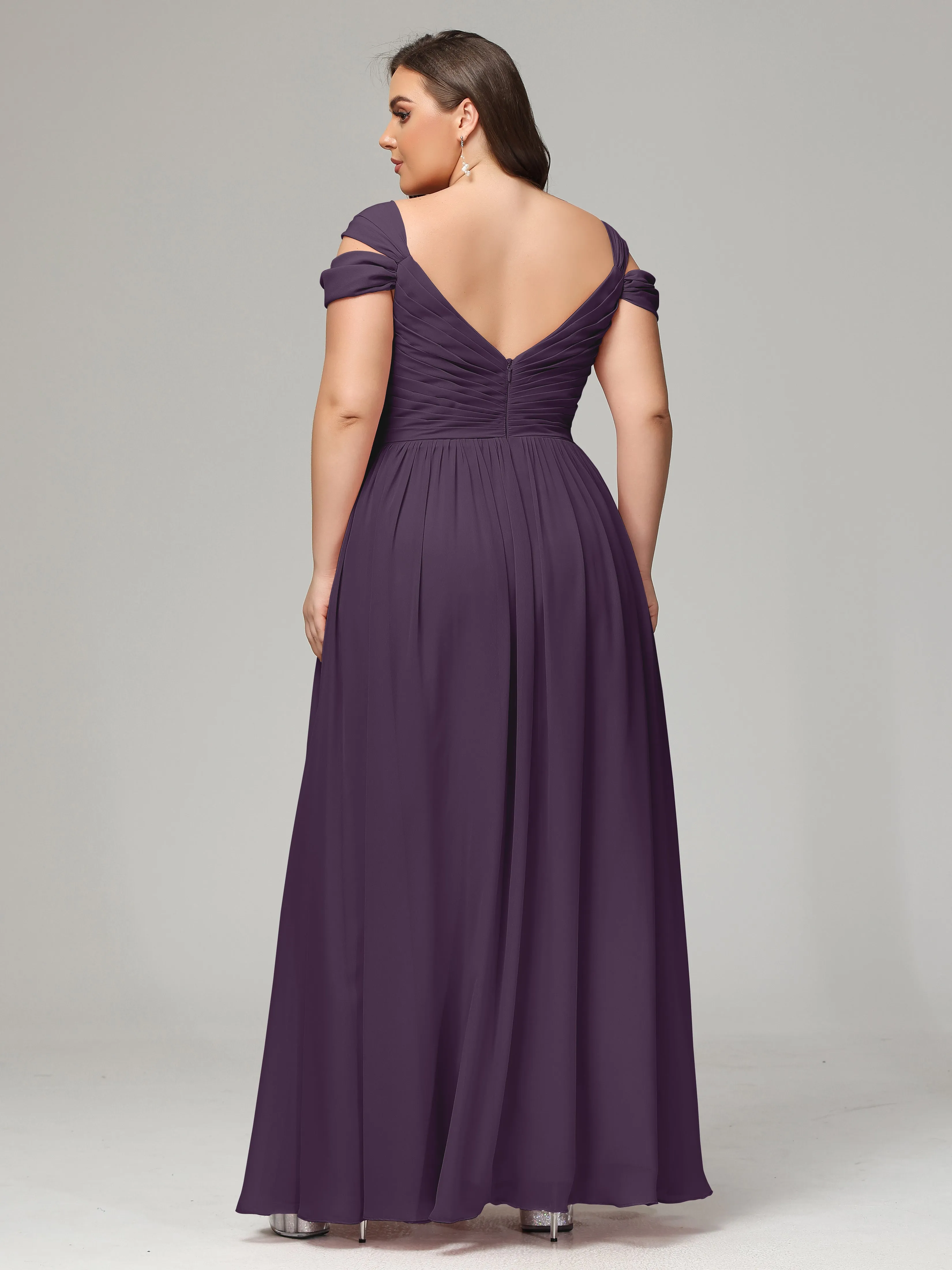 Cap Sleeves Chiffon Plus Size Bridesmaid Dresses With Split