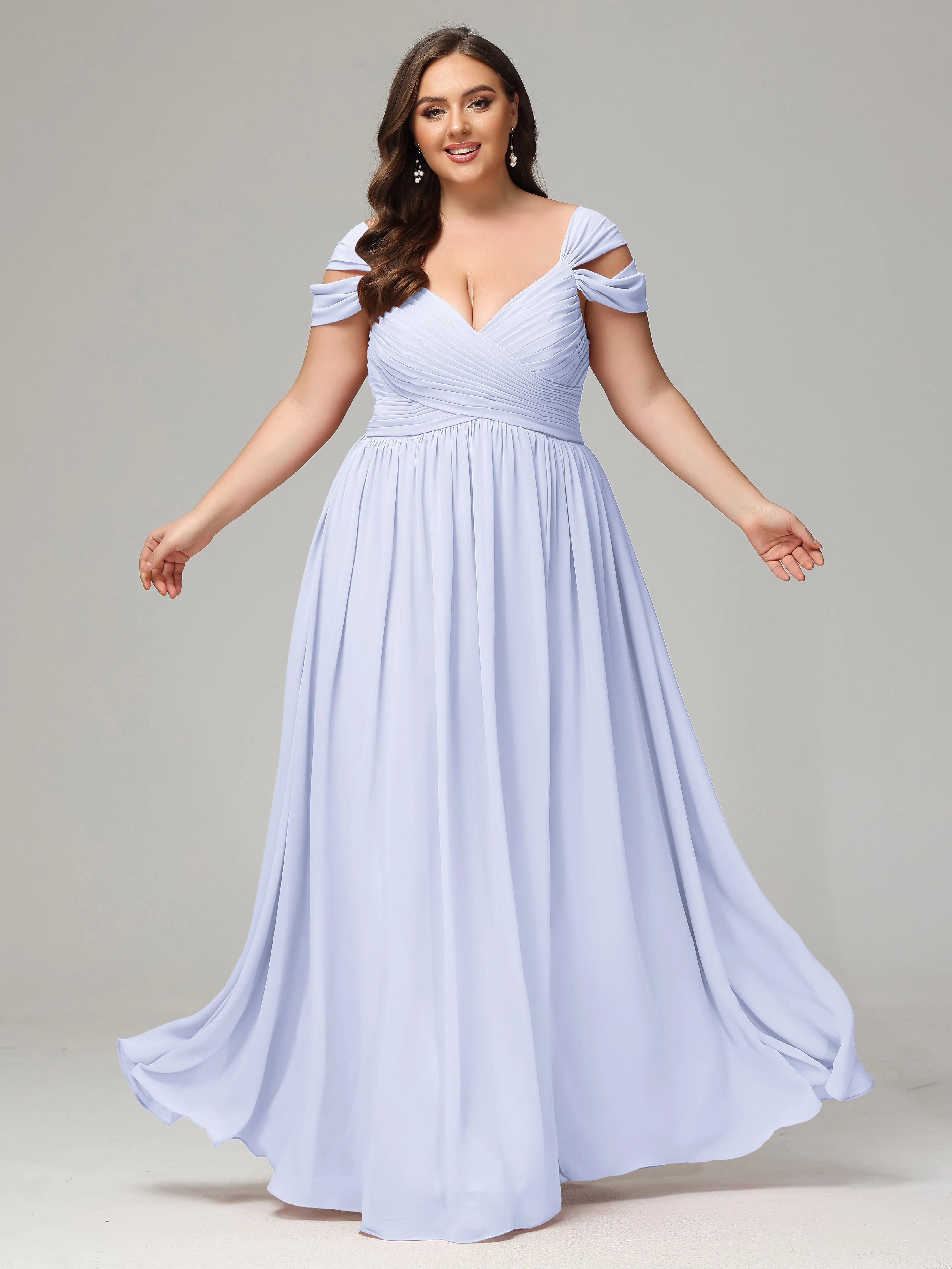 Cap Sleeves Chiffon Plus Size Bridesmaid Dresses With Split