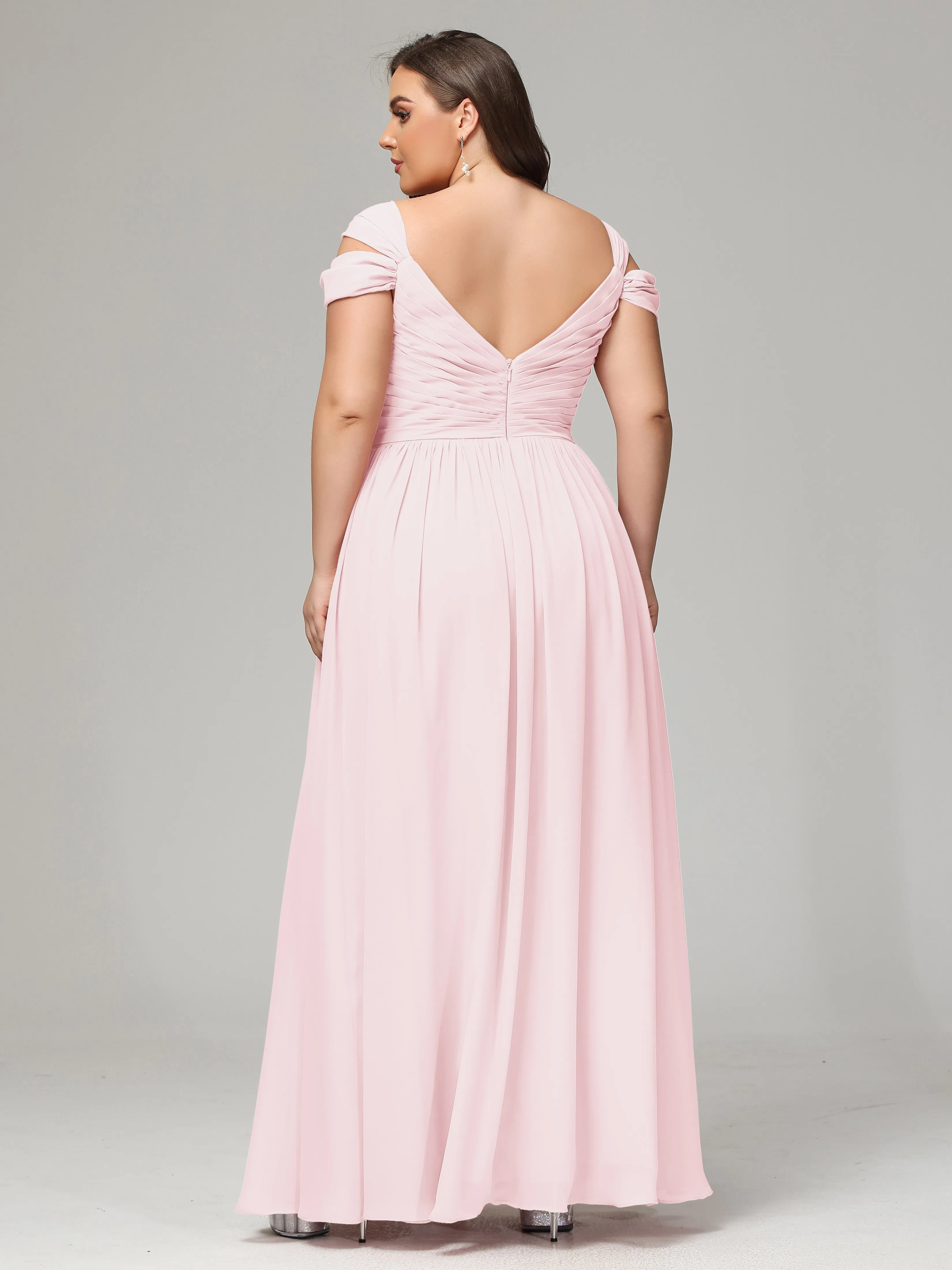 Cap Sleeves Chiffon Plus Size Bridesmaid Dresses With Split