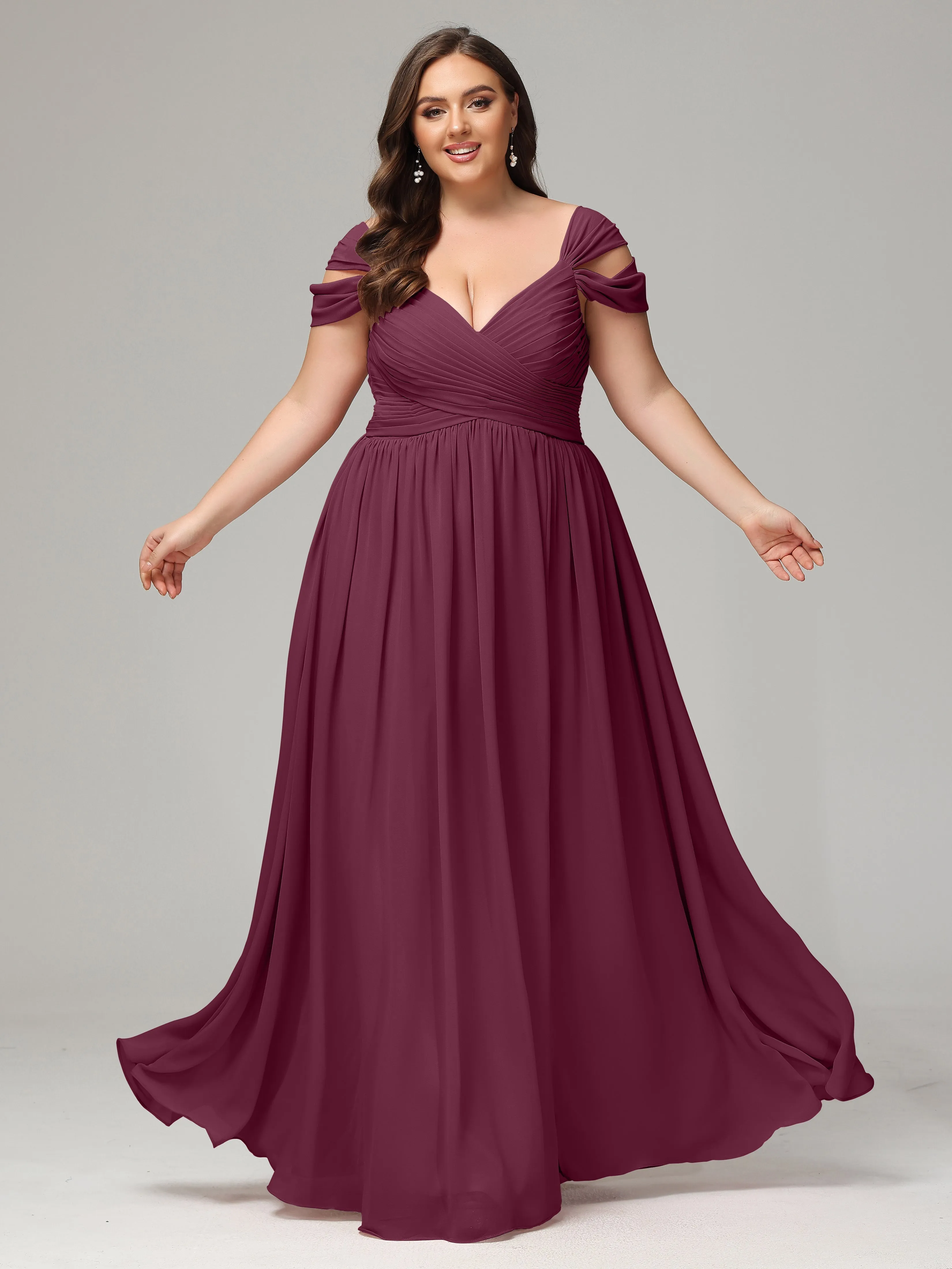 Cap Sleeves Chiffon Plus Size Bridesmaid Dresses With Split