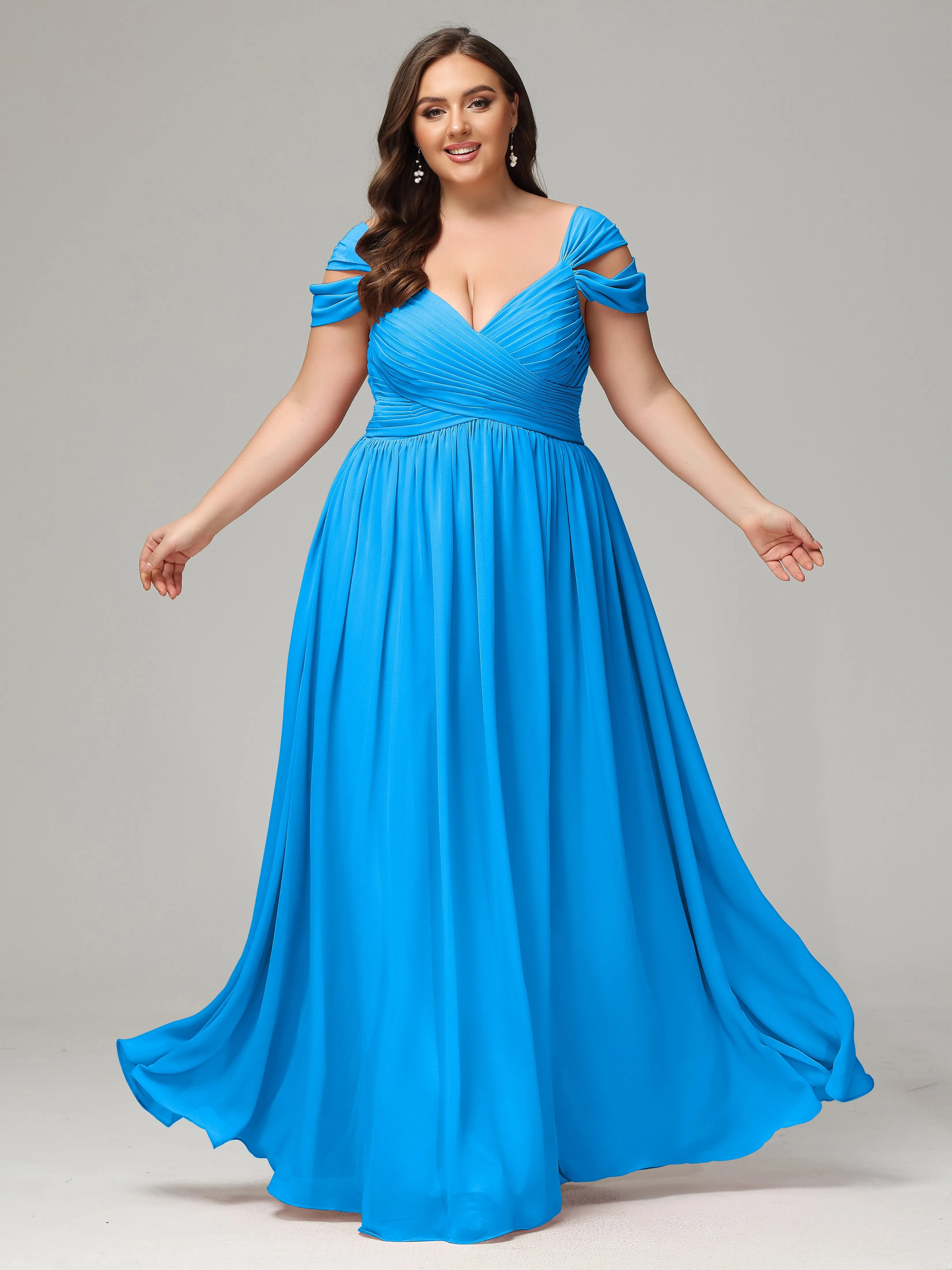 Cap Sleeves Chiffon Plus Size Bridesmaid Dresses With Split