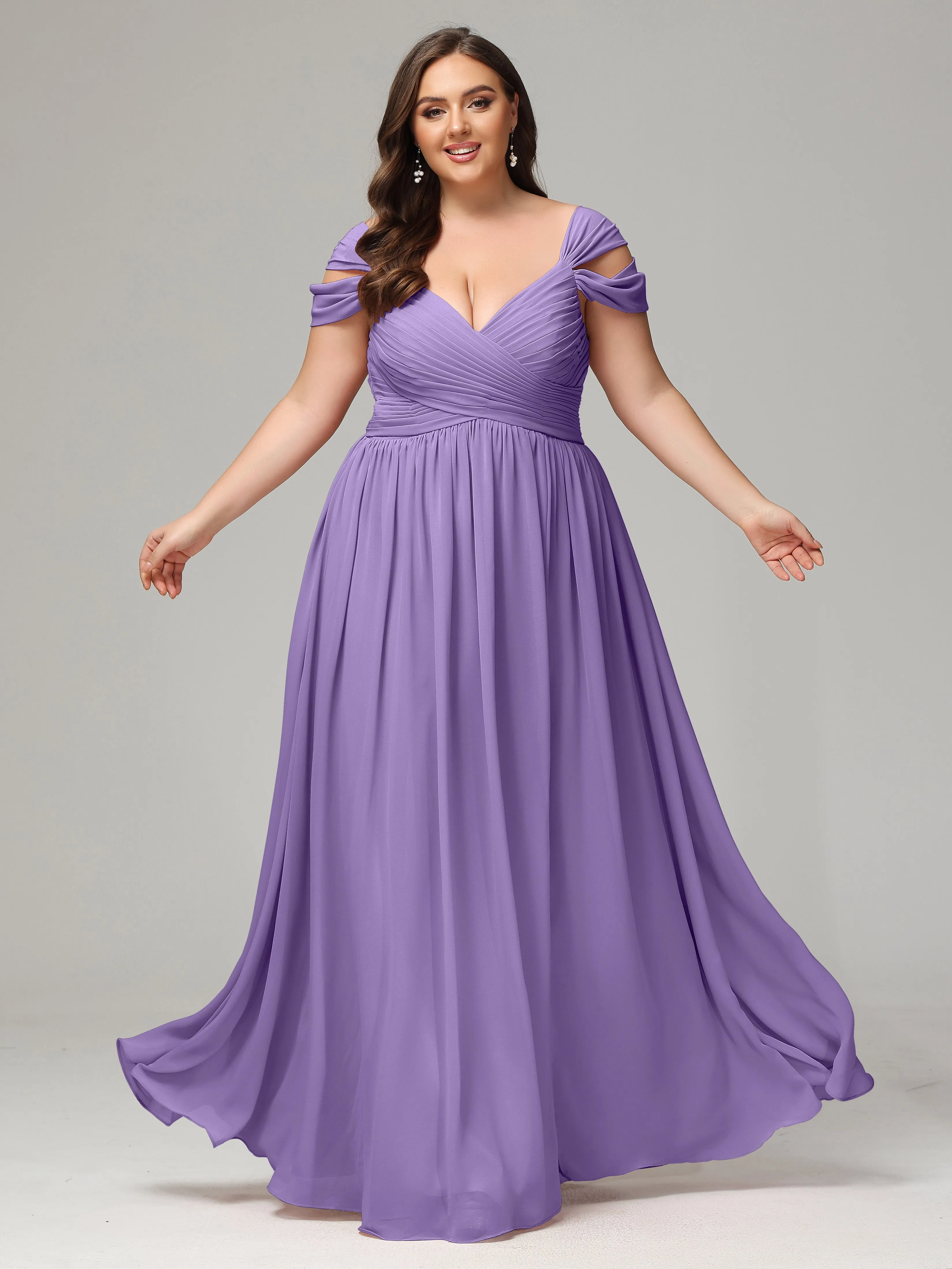 Cap Sleeves Chiffon Plus Size Bridesmaid Dresses With Split