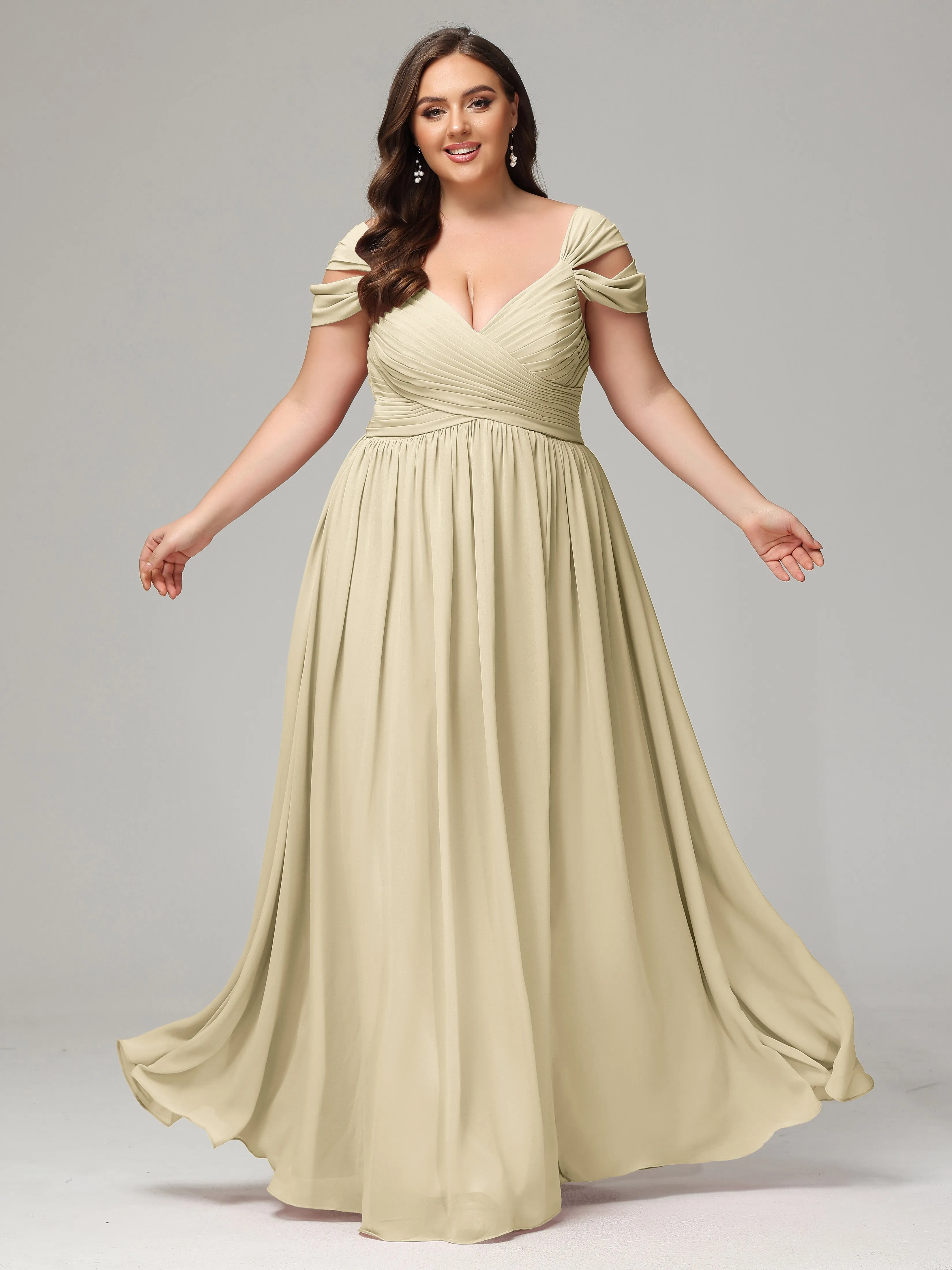 Cap Sleeves Chiffon Plus Size Bridesmaid Dresses With Split