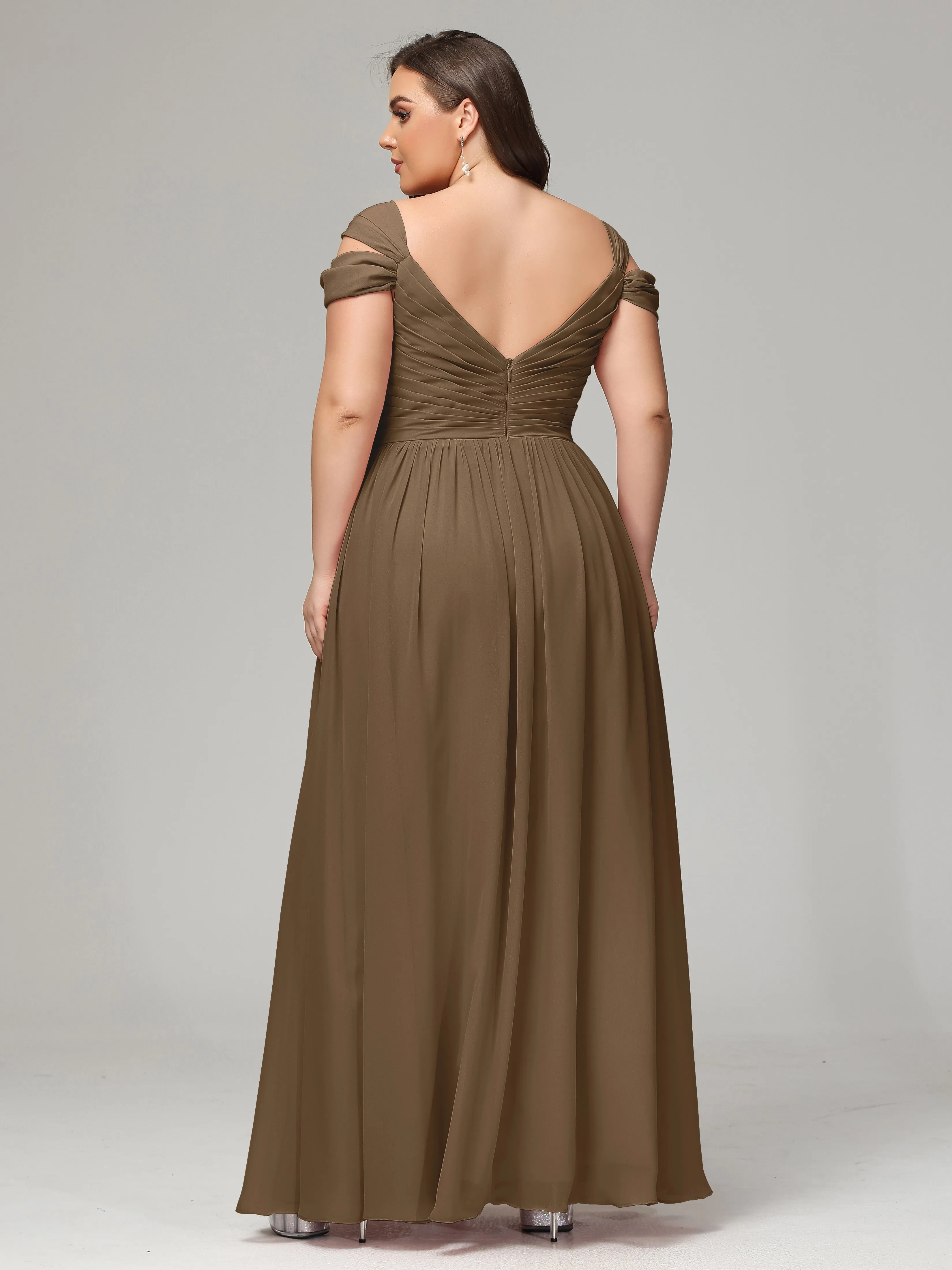 Cap Sleeves Chiffon Plus Size Bridesmaid Dresses With Split