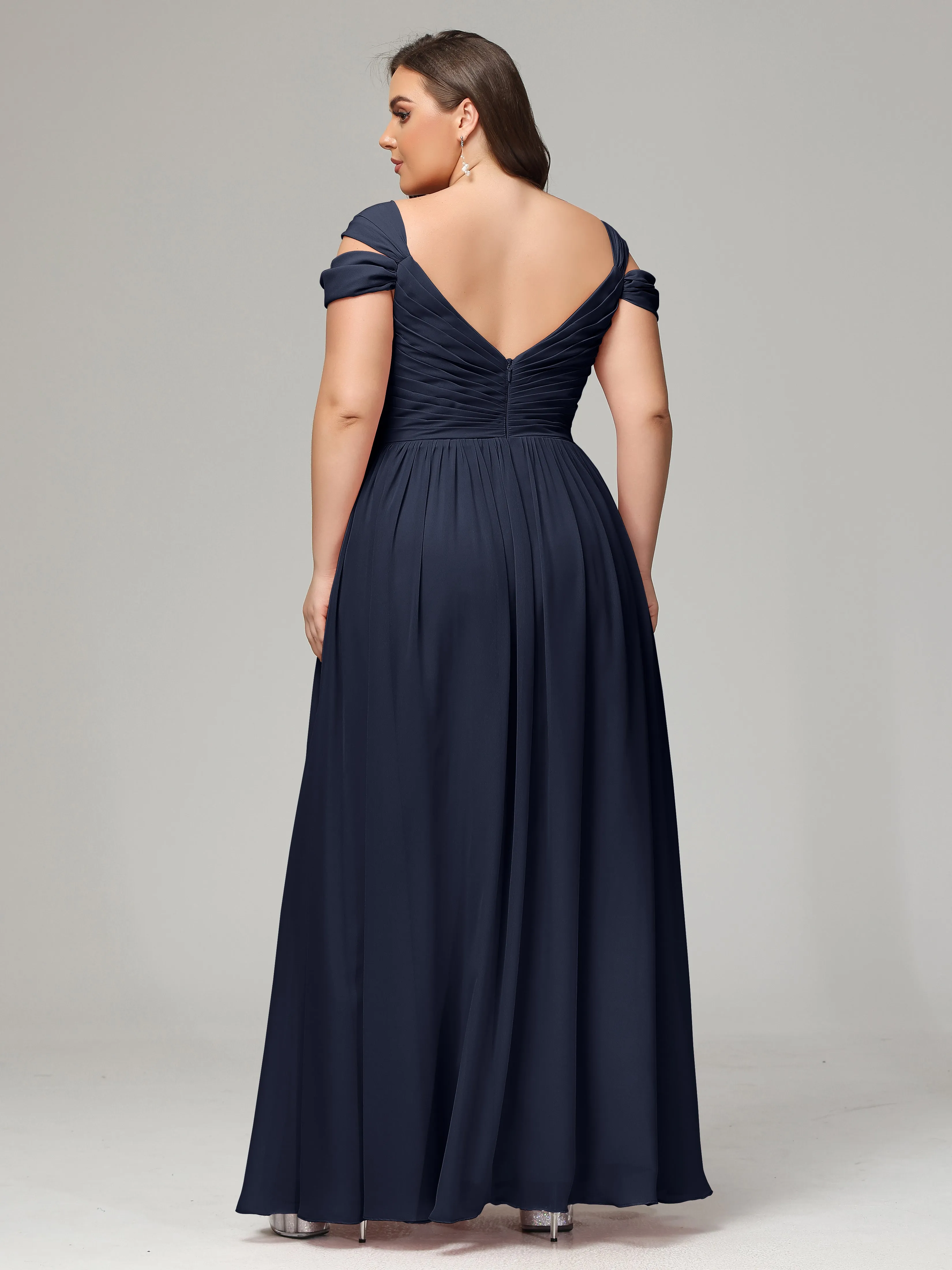 Cap Sleeves Chiffon Plus Size Bridesmaid Dresses With Split