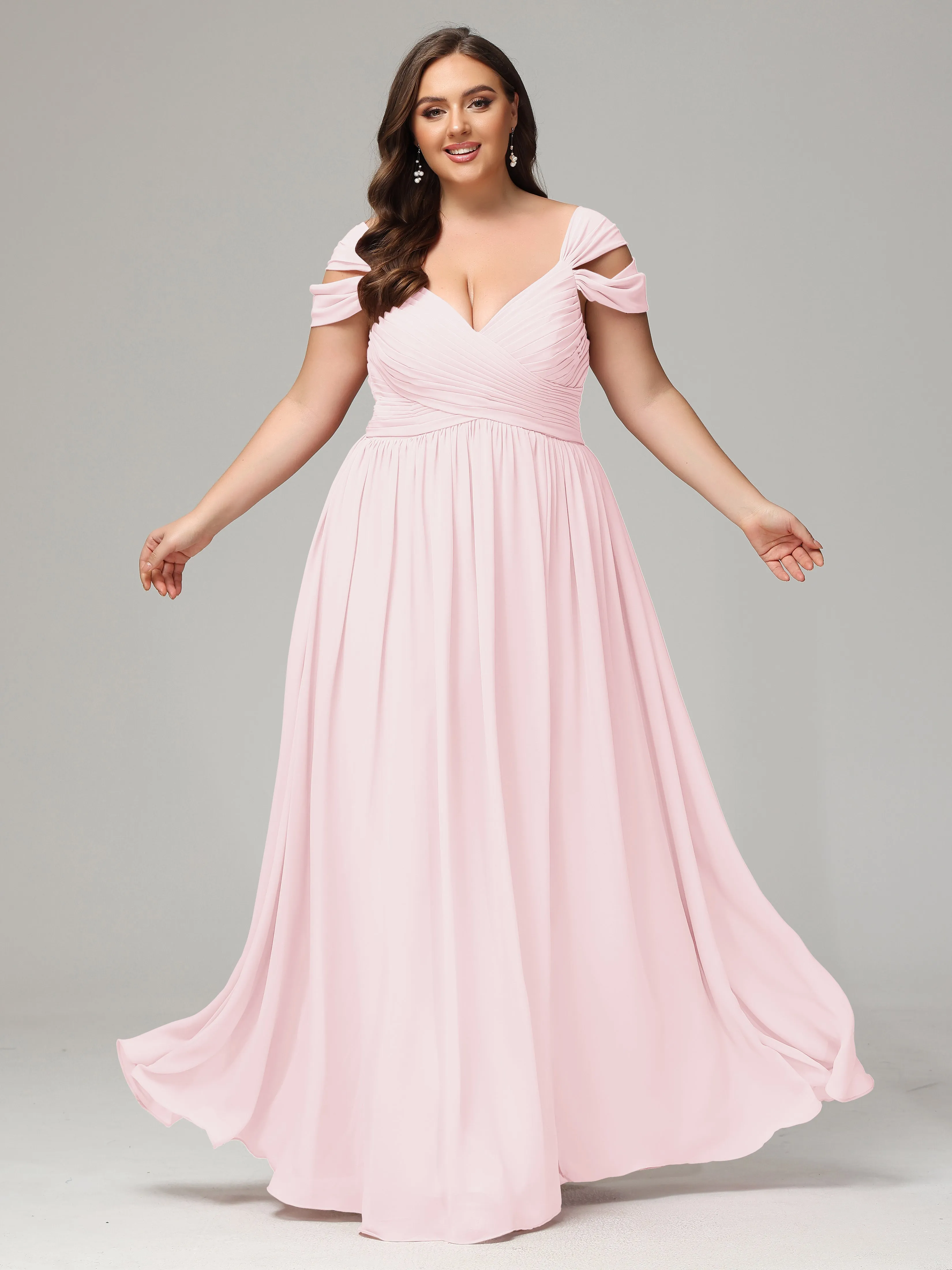 Cap Sleeves Chiffon Plus Size Bridesmaid Dresses With Split