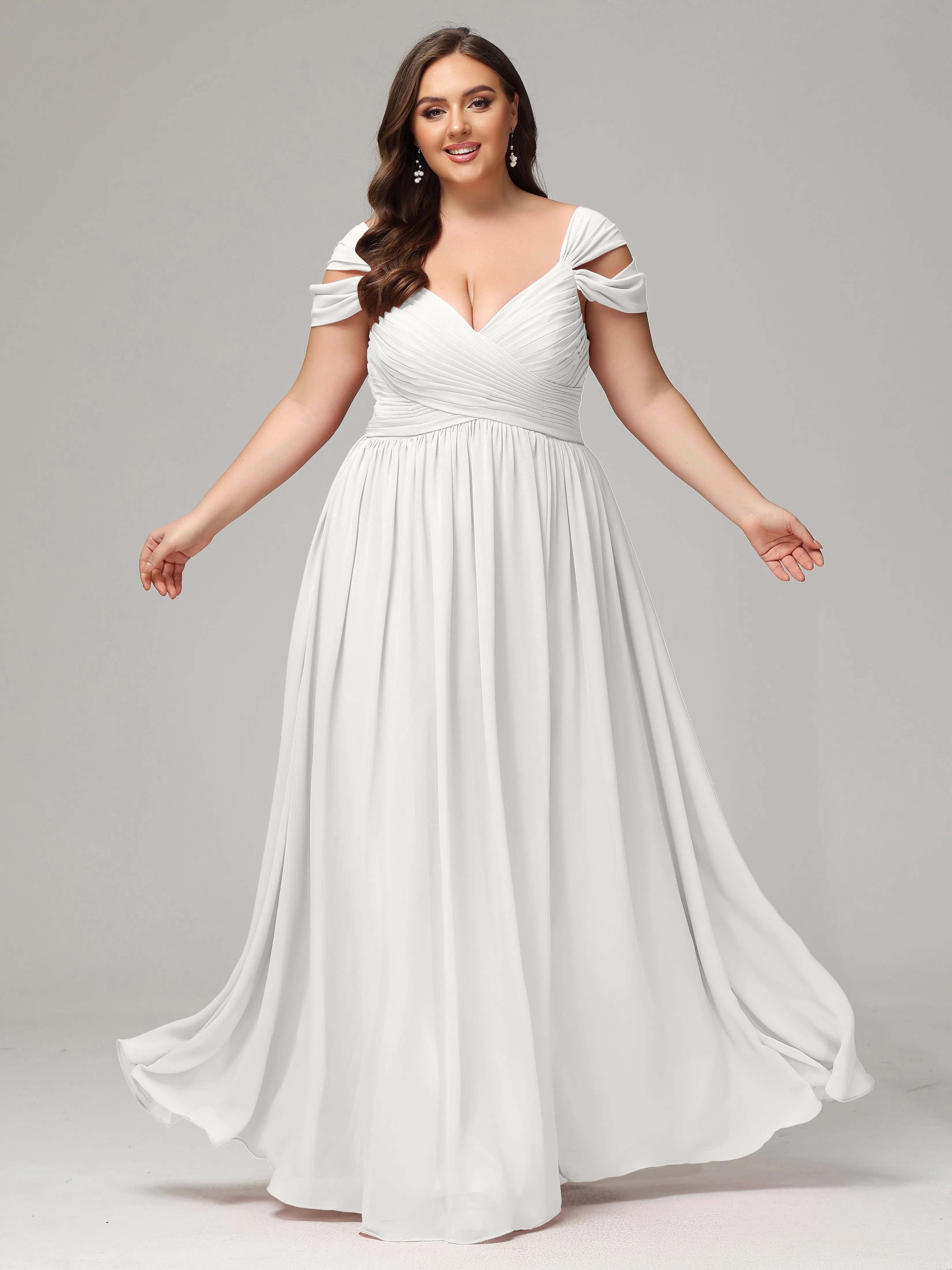 Cap Sleeves Chiffon Plus Size Bridesmaid Dresses With Split