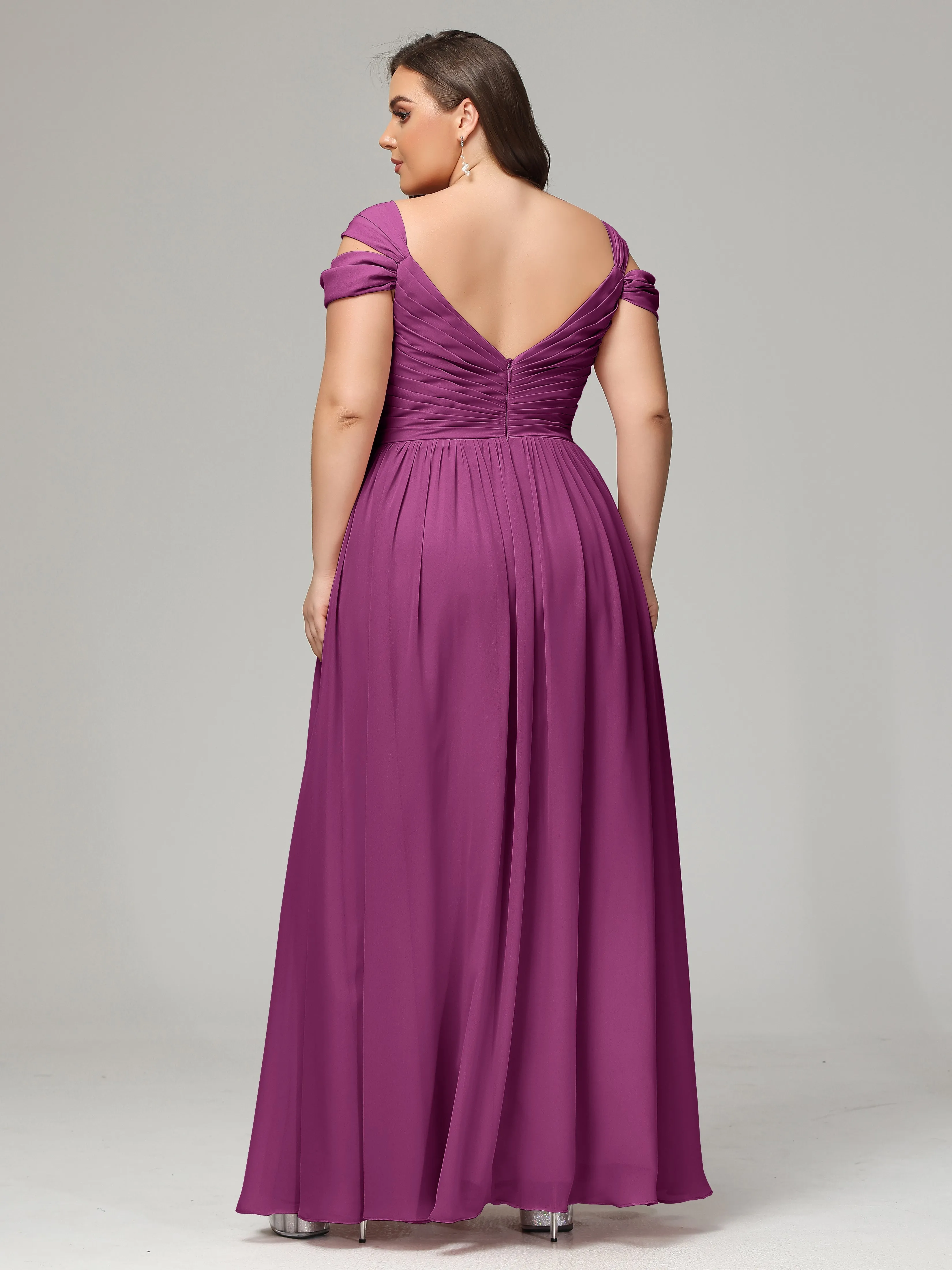 Cap Sleeves Chiffon Plus Size Bridesmaid Dresses With Split