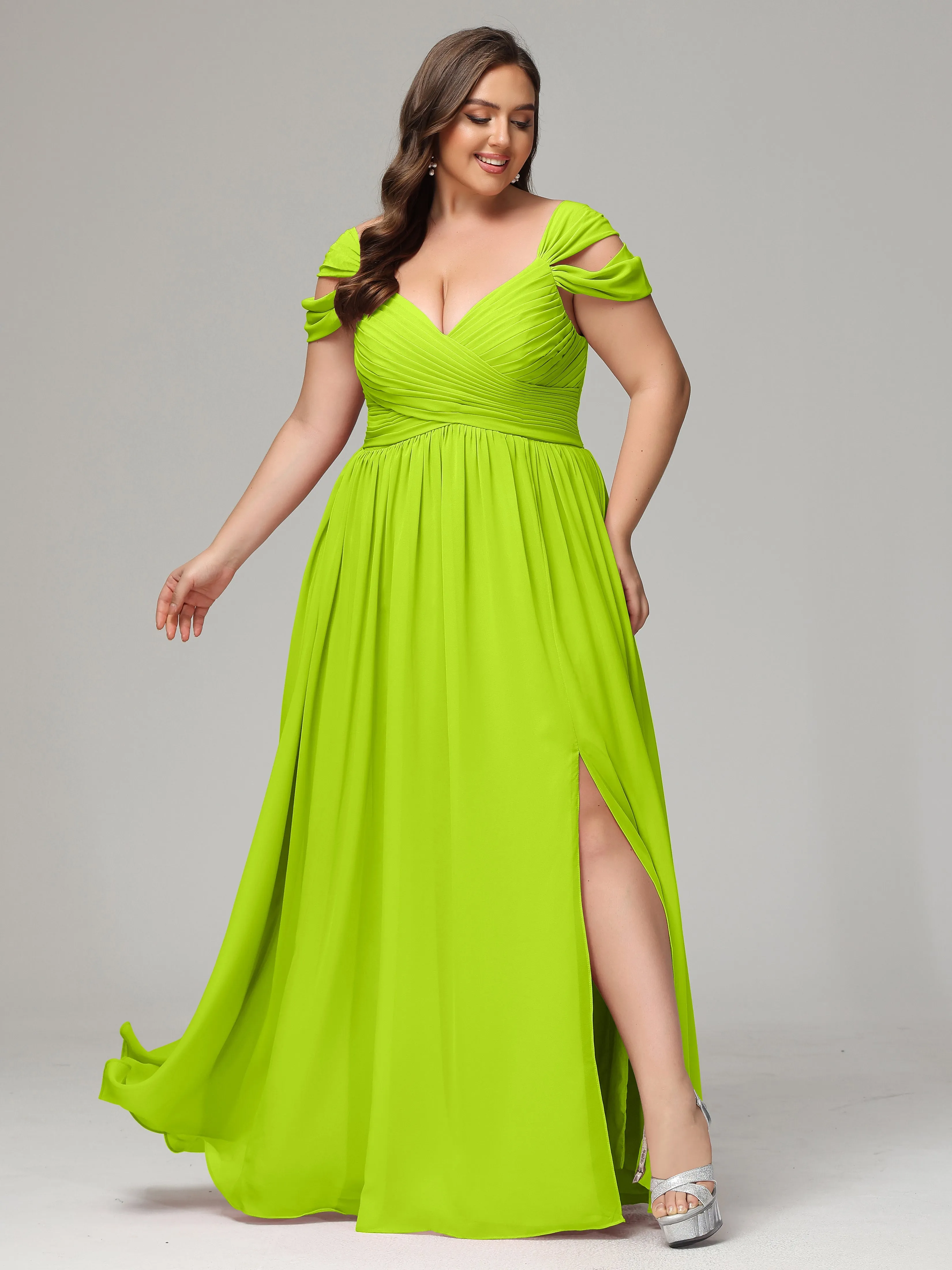 Cap Sleeves Chiffon Plus Size Bridesmaid Dresses With Split
