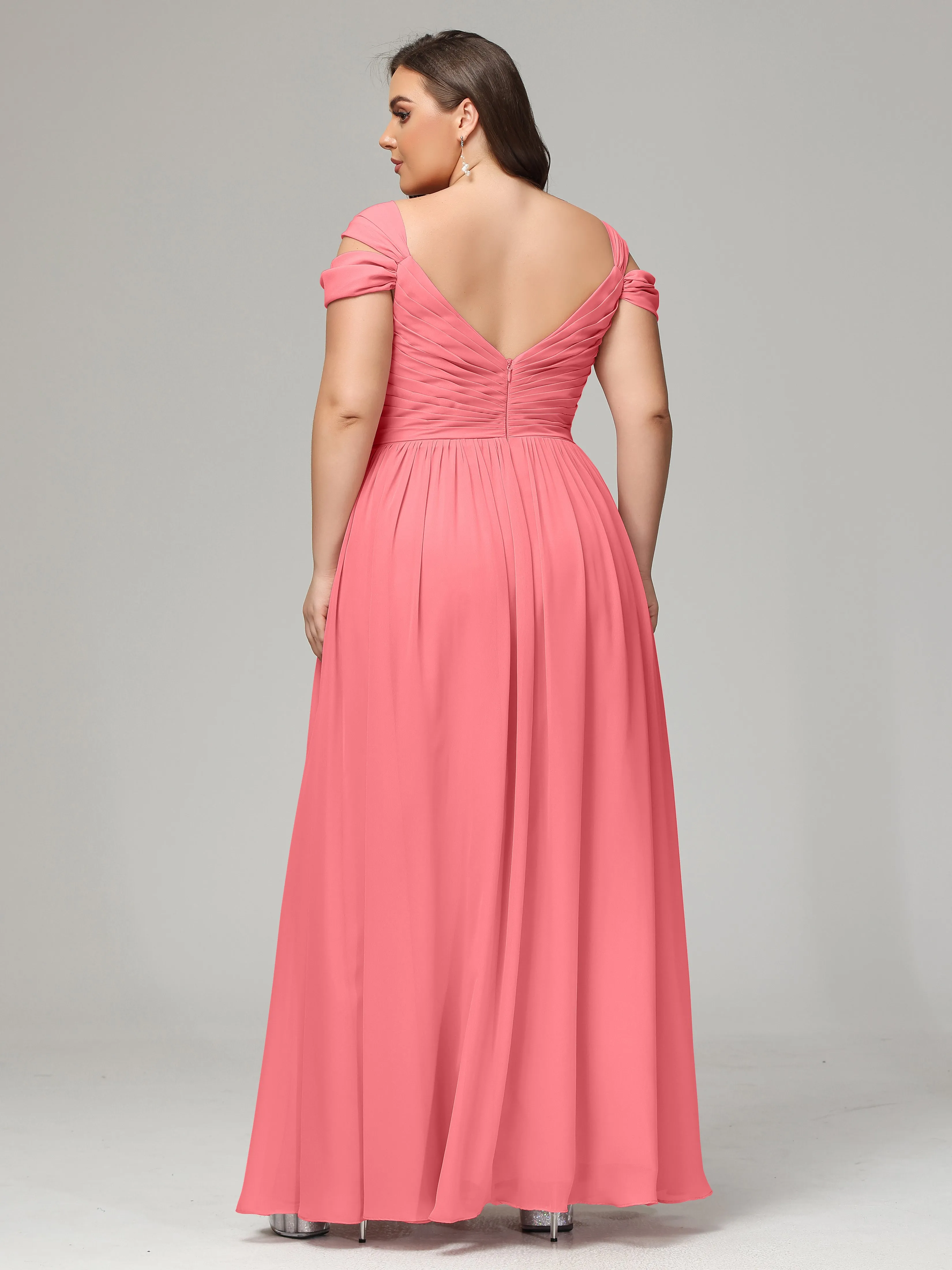 Cap Sleeves Chiffon Plus Size Bridesmaid Dresses With Split