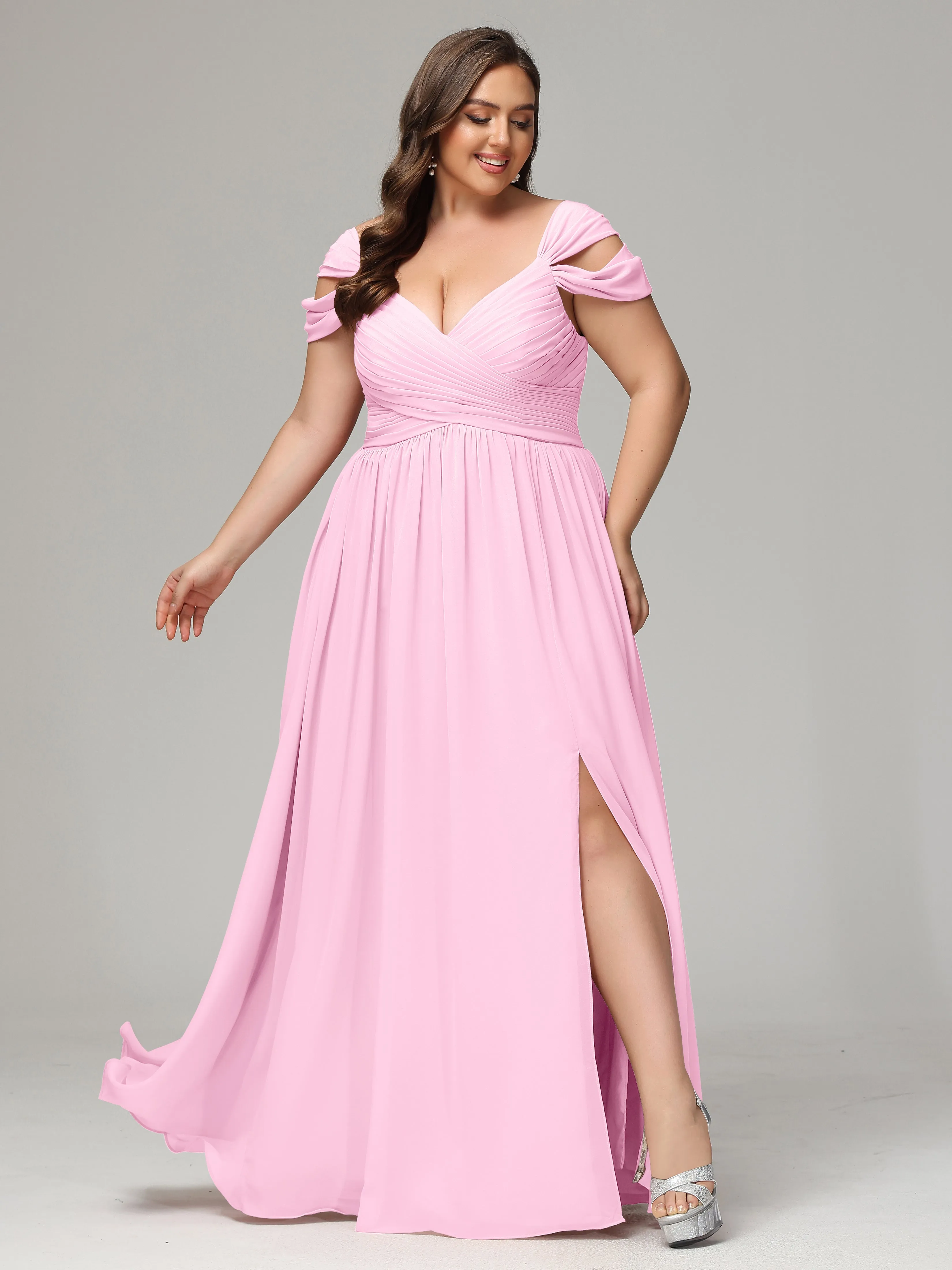 Cap Sleeves Chiffon Plus Size Bridesmaid Dresses With Split